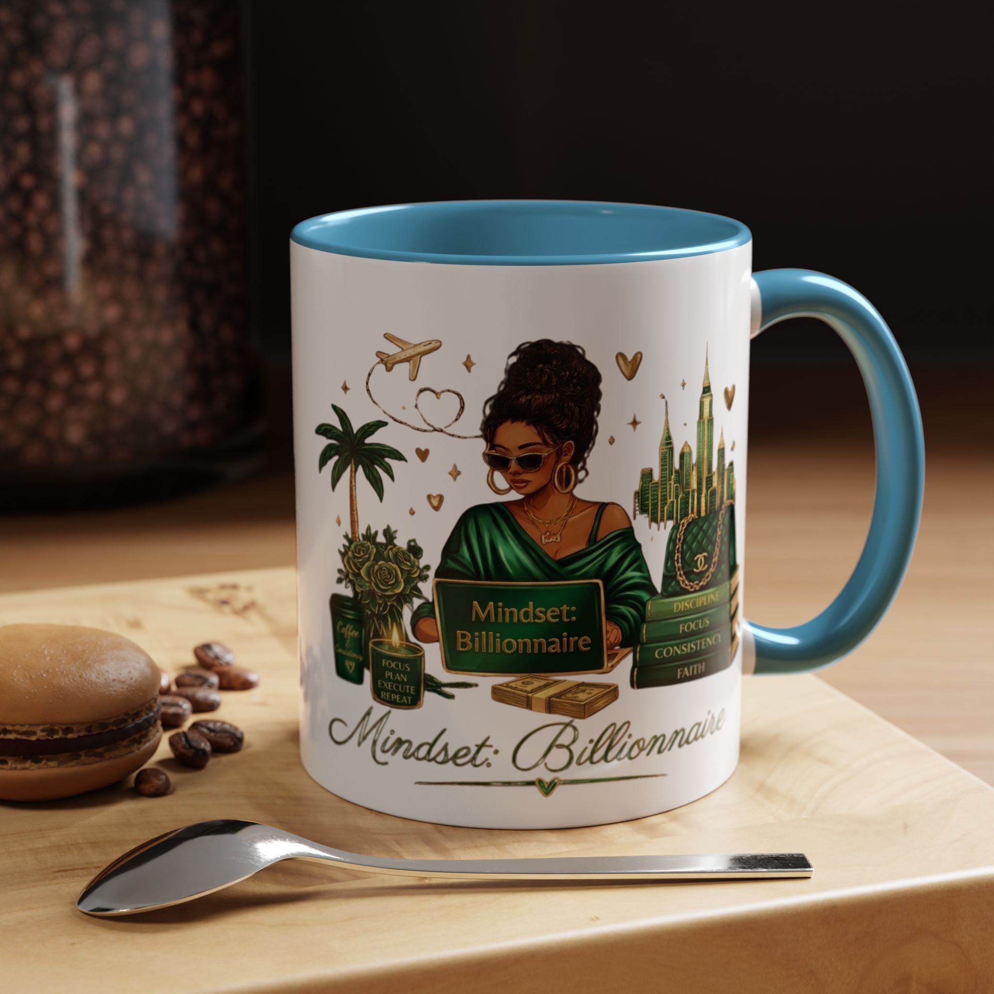 Mindset: Billionaire Accent Coffee Mug — Inspirational Black Woman Design