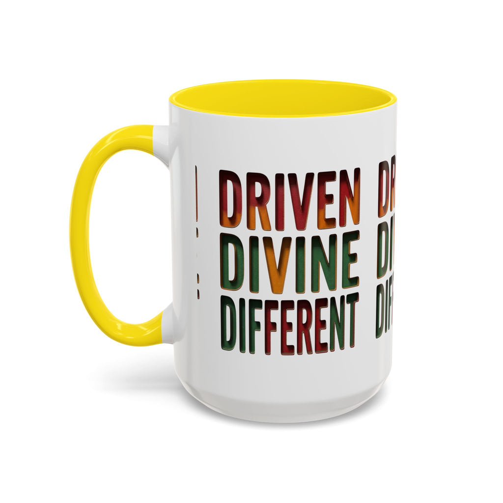 Driven Divine Different Accent Coffee Mug – Inspirational Rasta Color Typography (11/15oz)