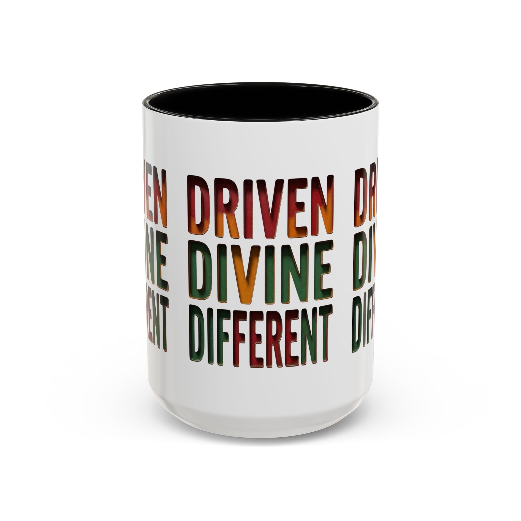 Driven Divine Different Accent Coffee Mug – Inspirational Rasta Color Typography (11/15oz)