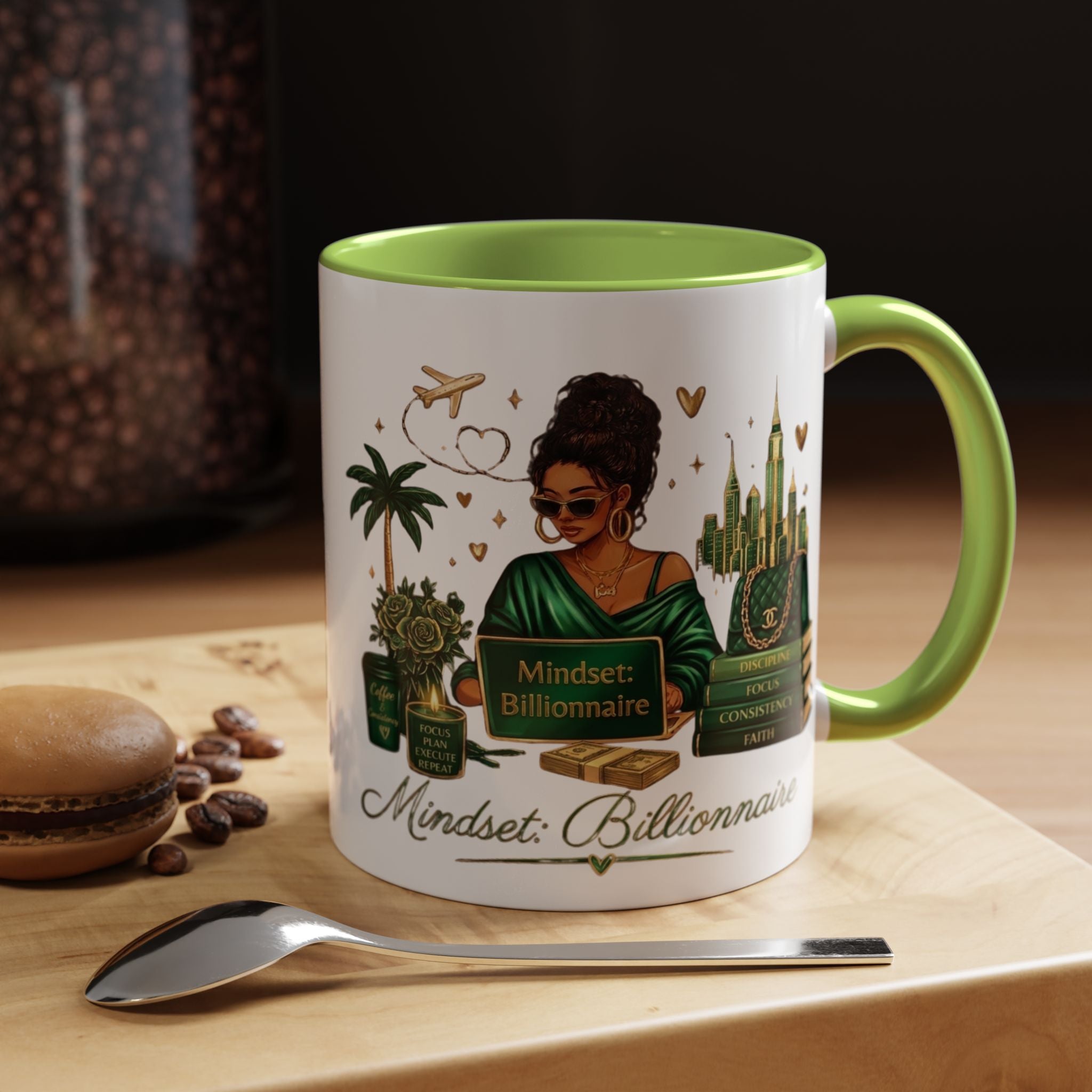 Mindset: Billionaire Accent Coffee Mug — Inspirational Black Woman Design