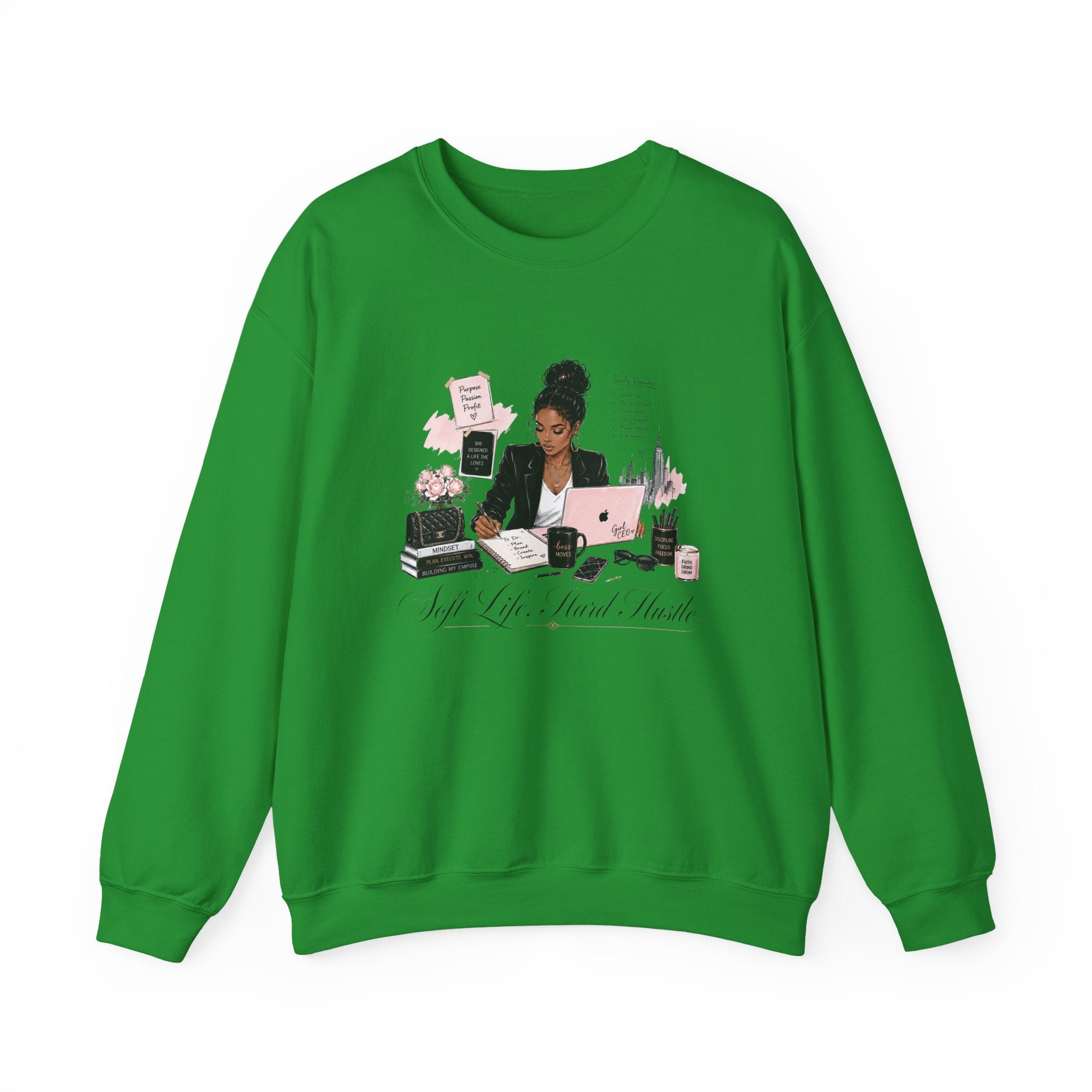 Crewneck Sweatshirt — Girl Boss Desk Illustration (“My Life, Mental Health”)