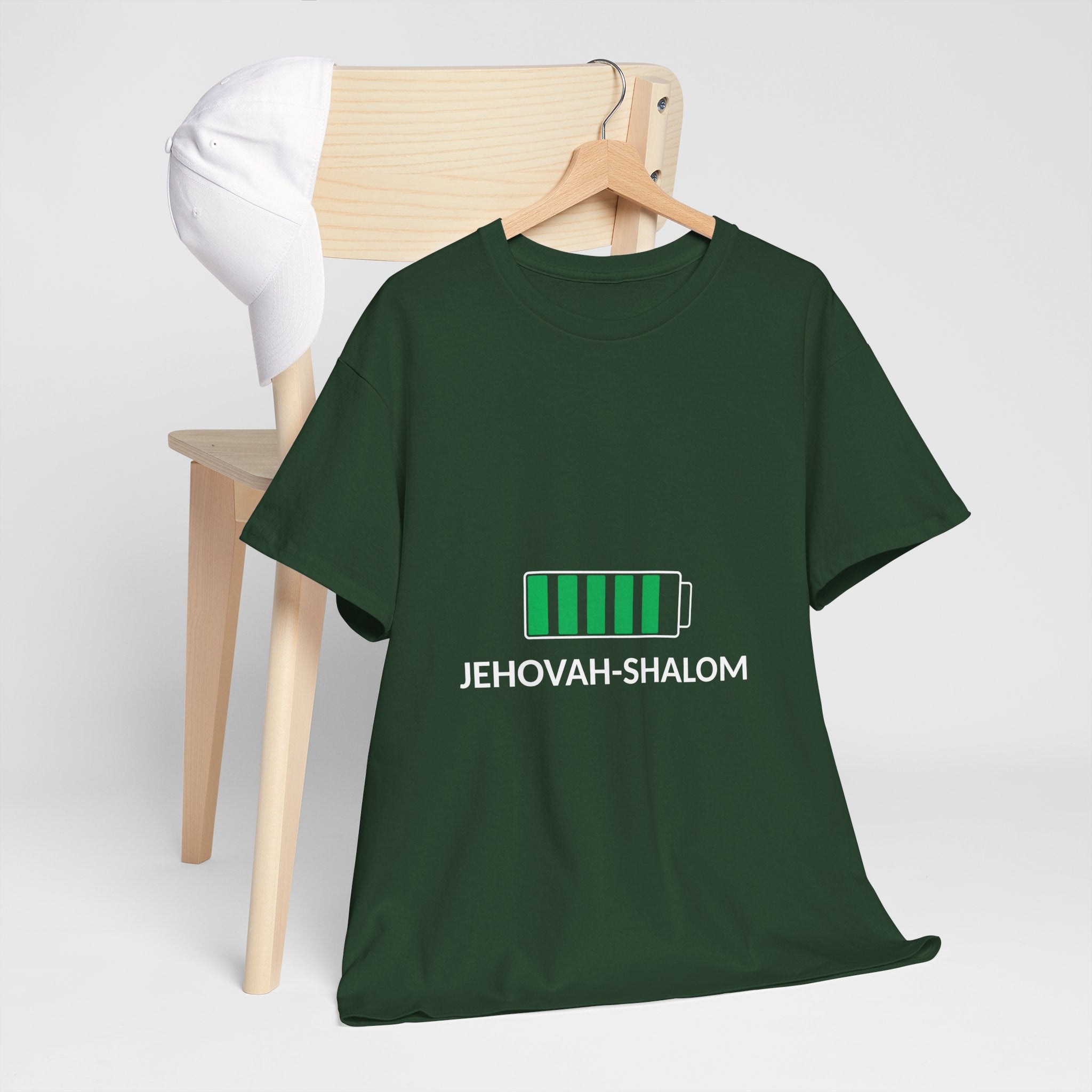 Jehovah-Shalom Battery Graphic Tee — Christian Faith Peace T-Shirt
