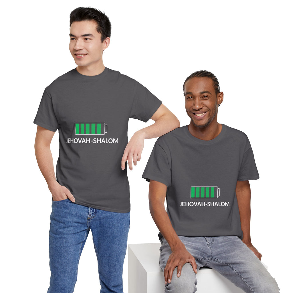 Jehovah-Shalom Battery Graphic Tee — Christian Faith Peace T-Shirt