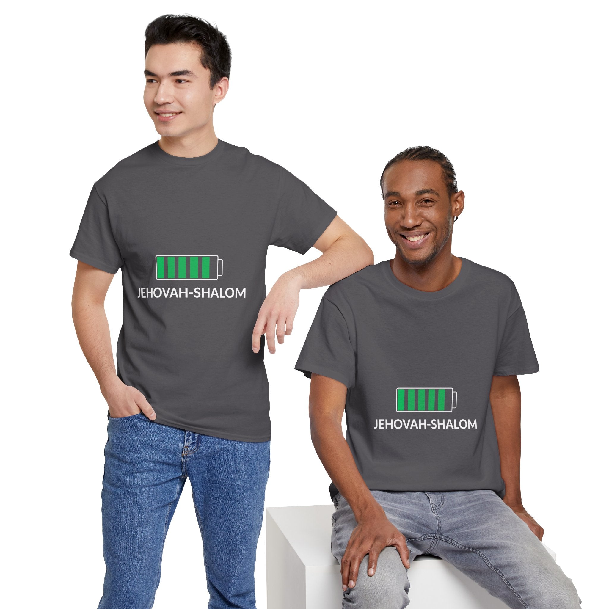 Jehovah-Shalom Battery Graphic Tee — Christian Faith Peace T-Shirt