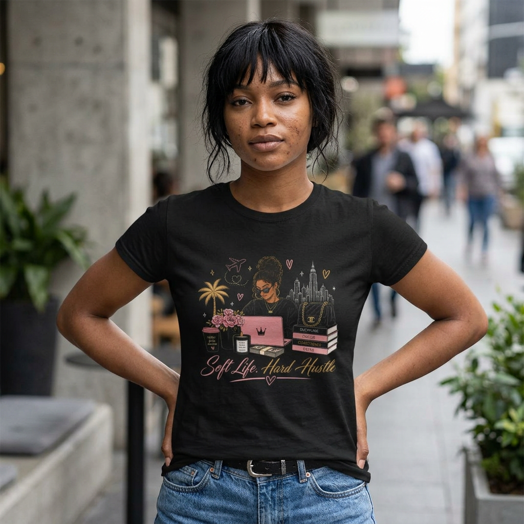 Soft Life, Hard Hustle Tee — Entrepreneur Motivational T-Shirt (Gift for Graduations, Birthdays, Anniversaries)
