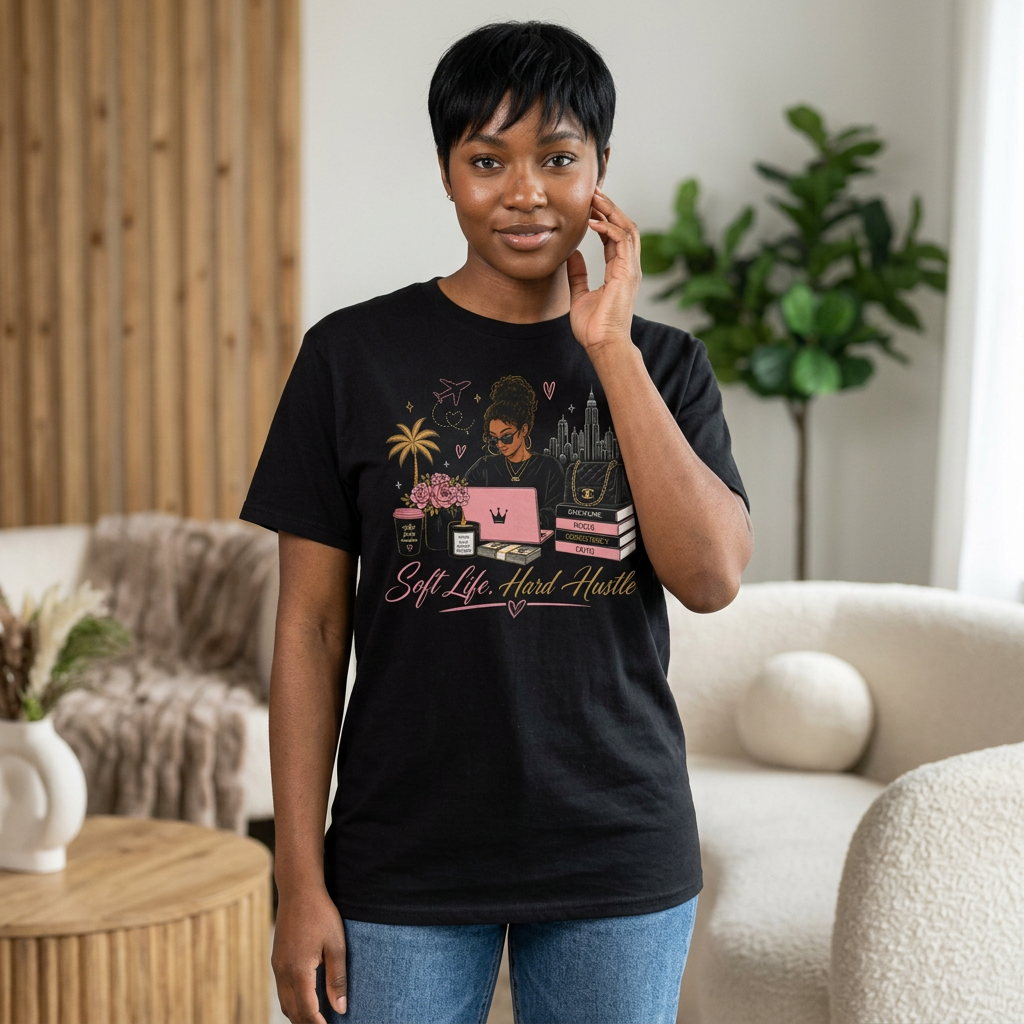 Soft Life, Hard Hustle Tee — Entrepreneur Motivational T-Shirt (Gift for Graduations, Birthdays, Anniversaries)