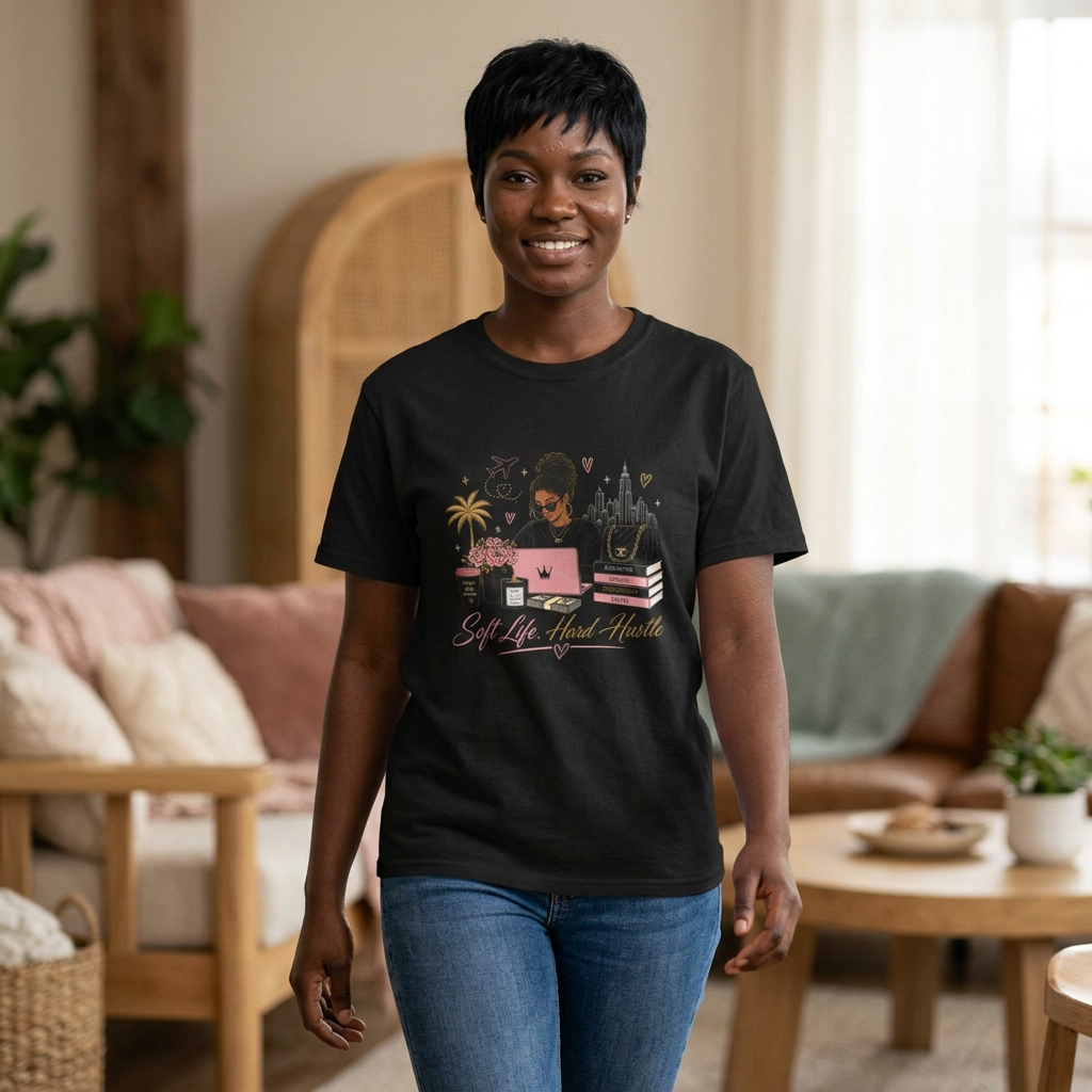 Soft Life, Hard Hustle Tee — Entrepreneur Motivational T-Shirt (Gift for Graduations, Birthdays, Anniversaries)