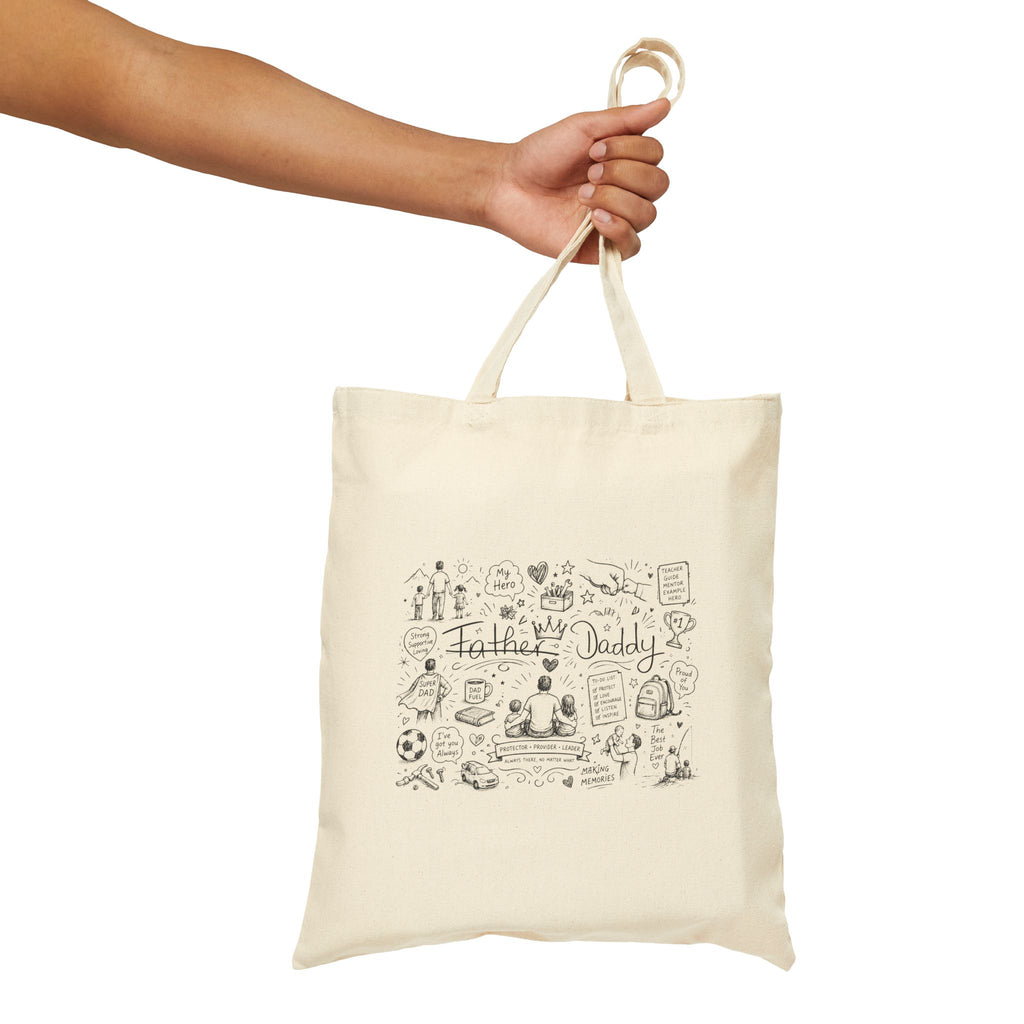 Tote Bag — Hand-Drawn Family Doodles "Father Daddy" Canvas Tote