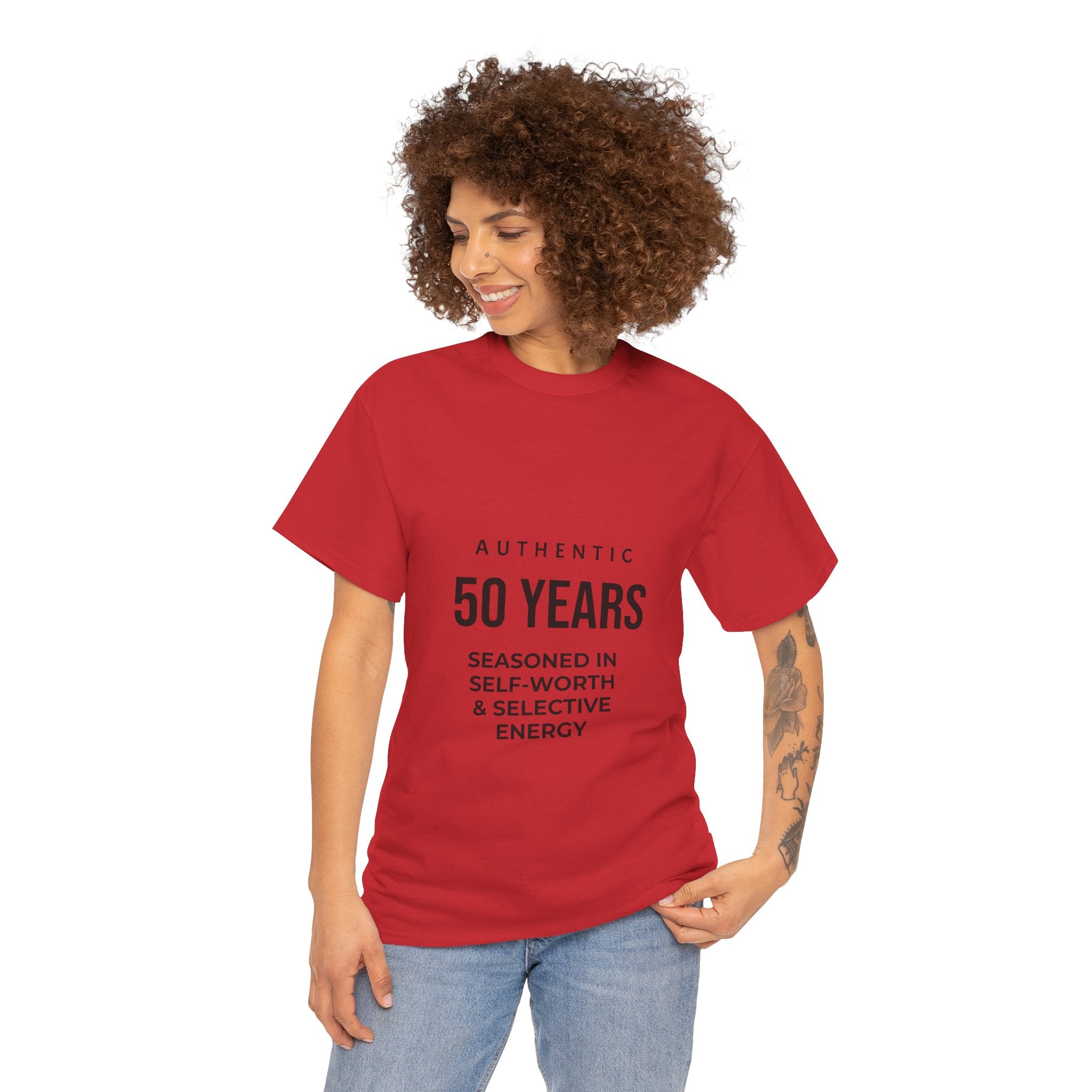 50 Years Seasoned In Self-Worth Tee — Selective Energy Birthday Shirt