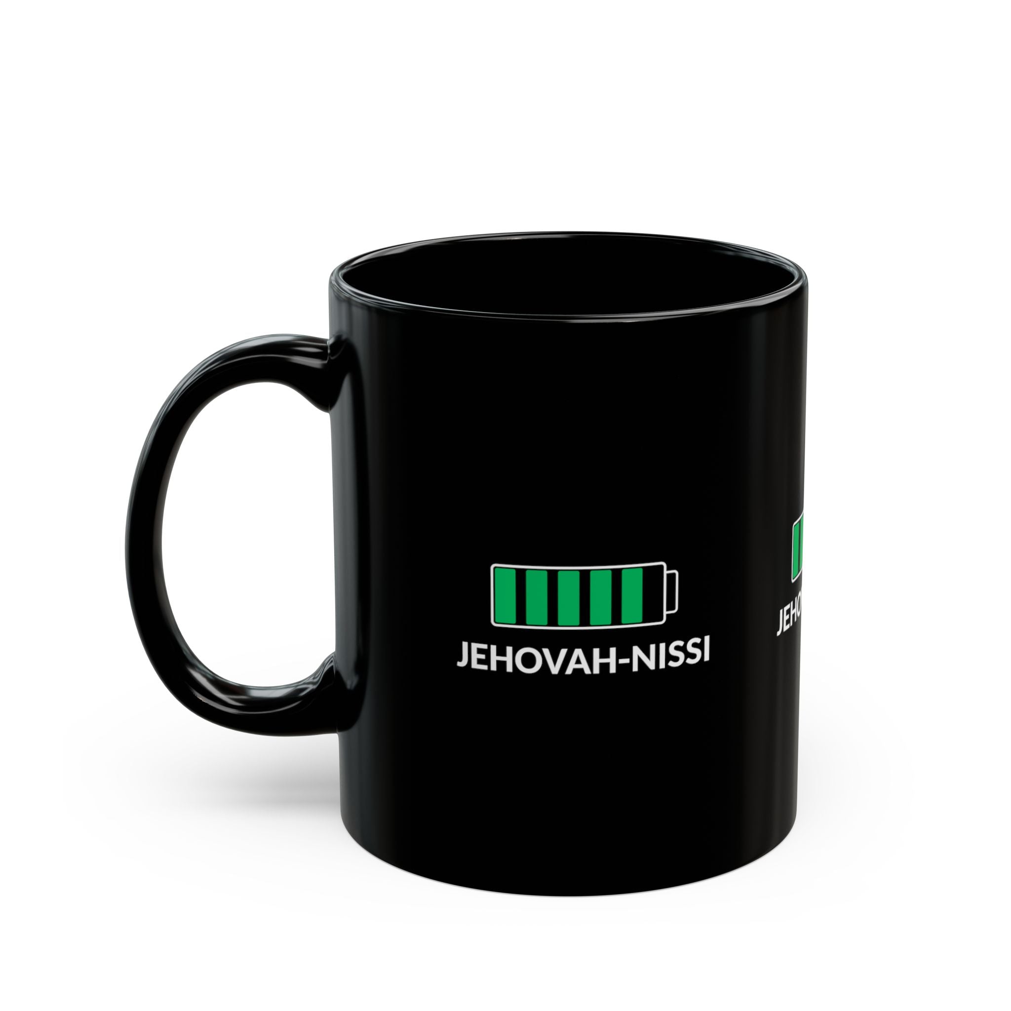 Jehovah-Nissi Battery Mug — Black Inspirational Coffee Cup