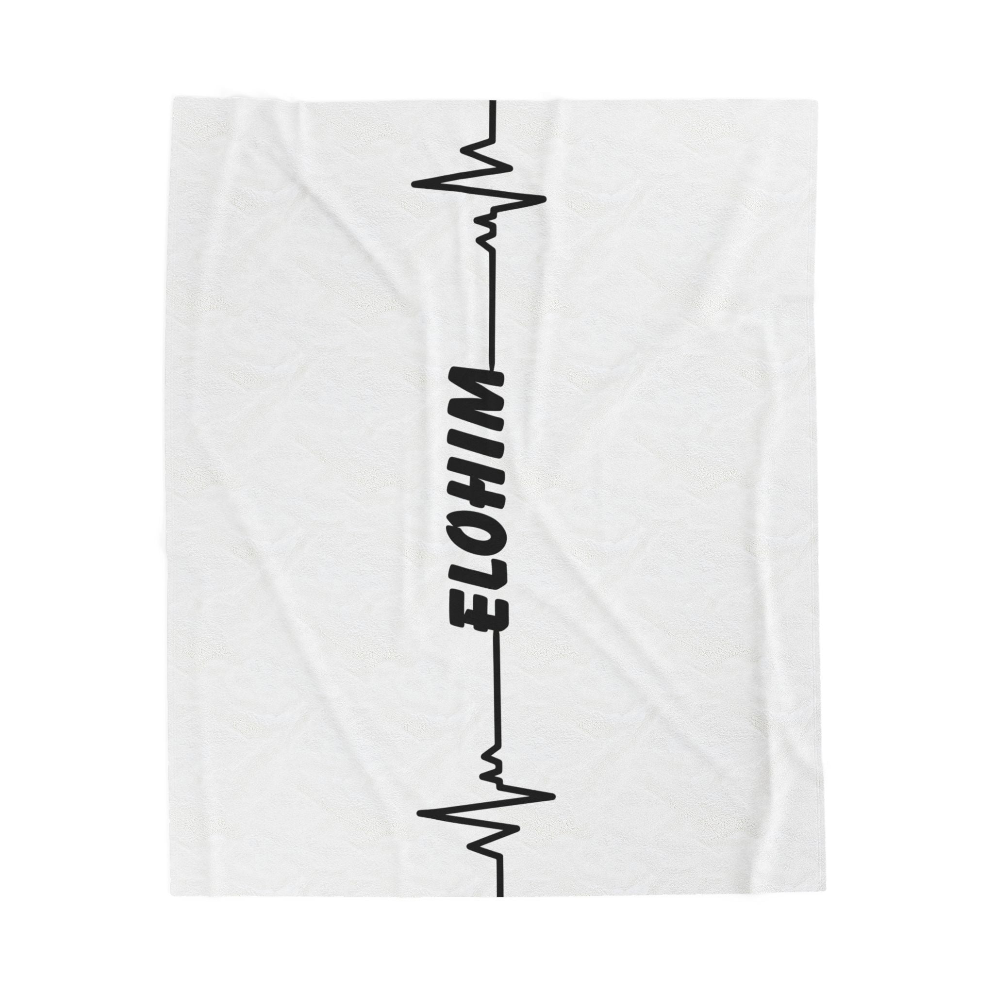 Velveteen Plush Blanket — Minimal 'ELOHIM' Heartbeat Design, Soft Cozy Throw for Home & Gift