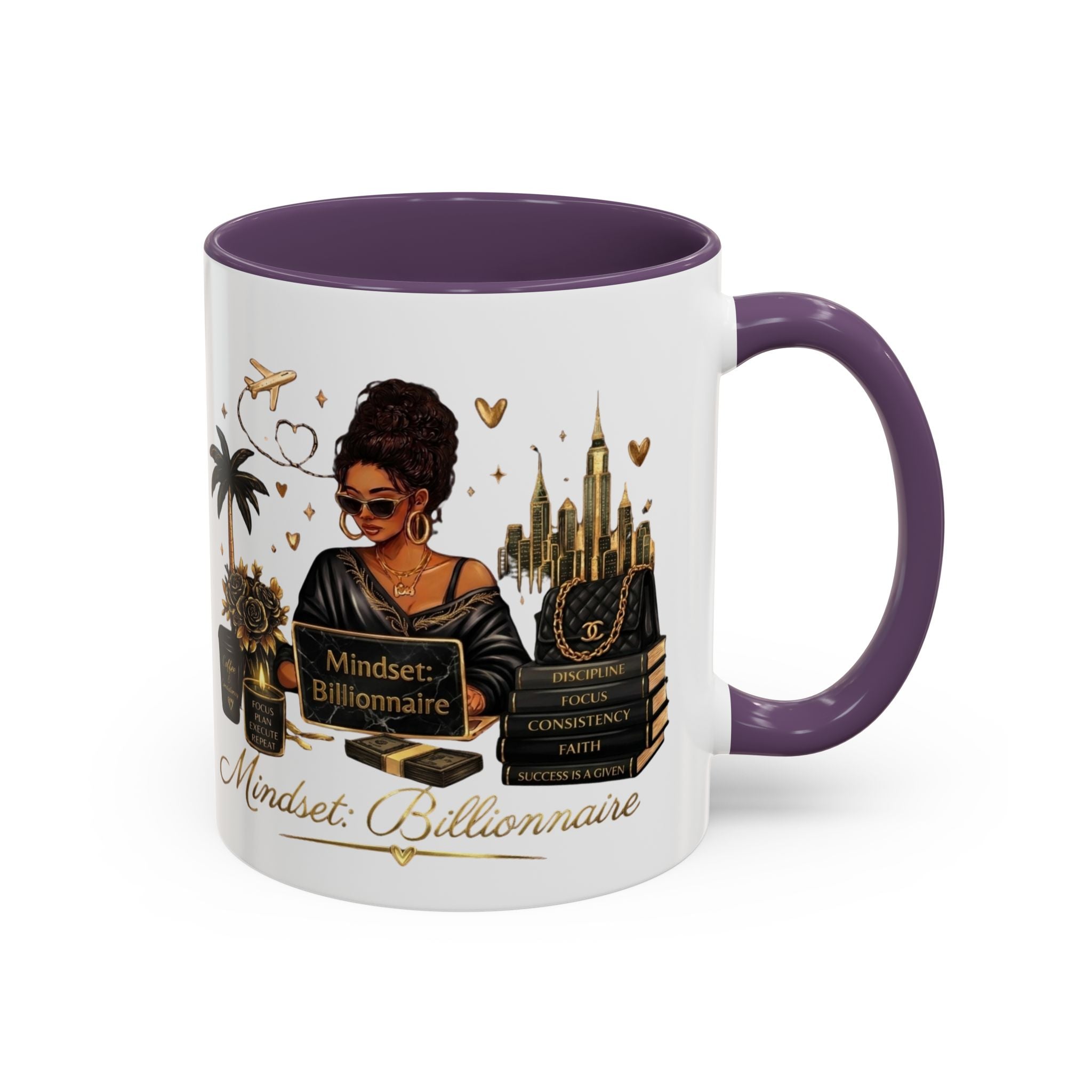 Mindset: Billionaire Accent Coffee Mug — Inspirational Black Woman Design (11/15 oz)