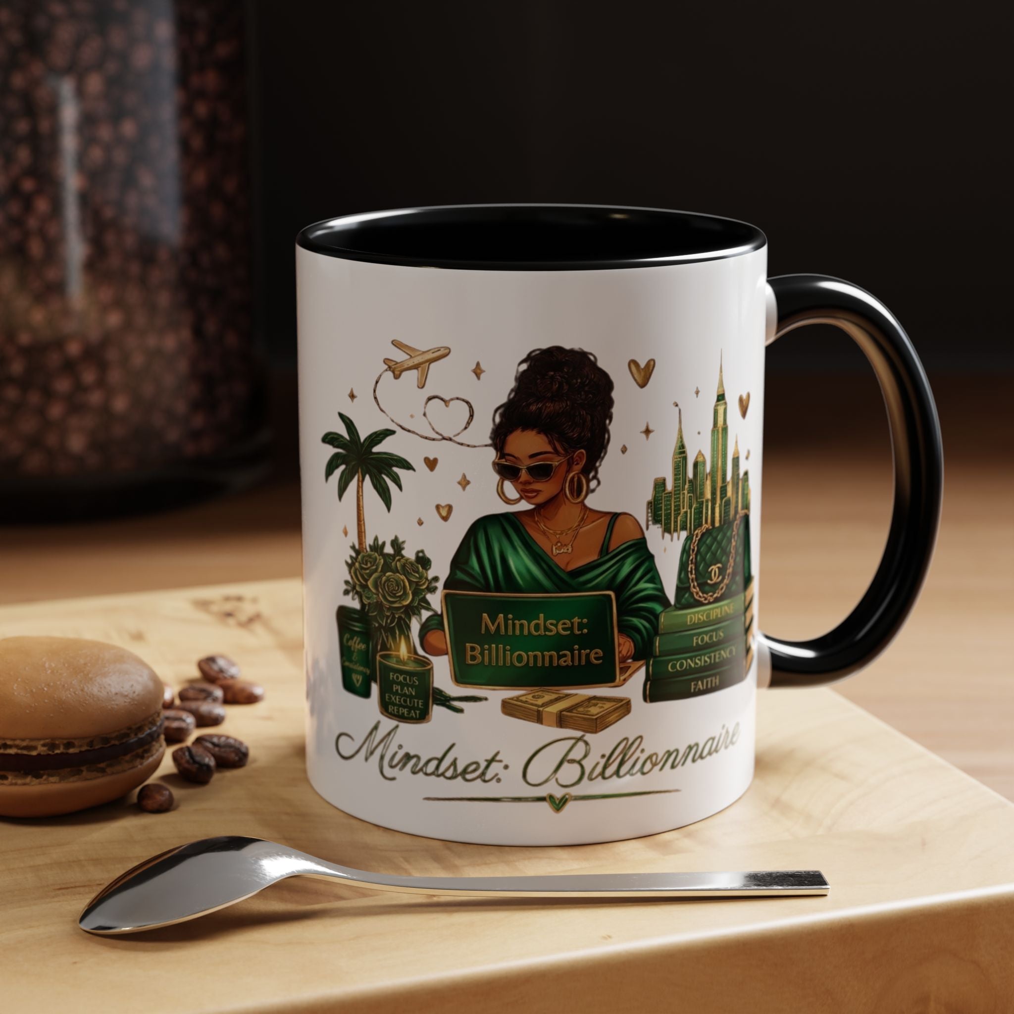 Mindset: Billionaire Accent Coffee Mug — Inspirational Black Woman Design