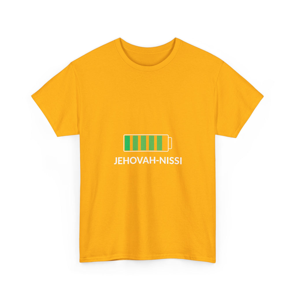 Jehovah-Nissi Battery Tee — Christian Faith Graphic T-Shirt
