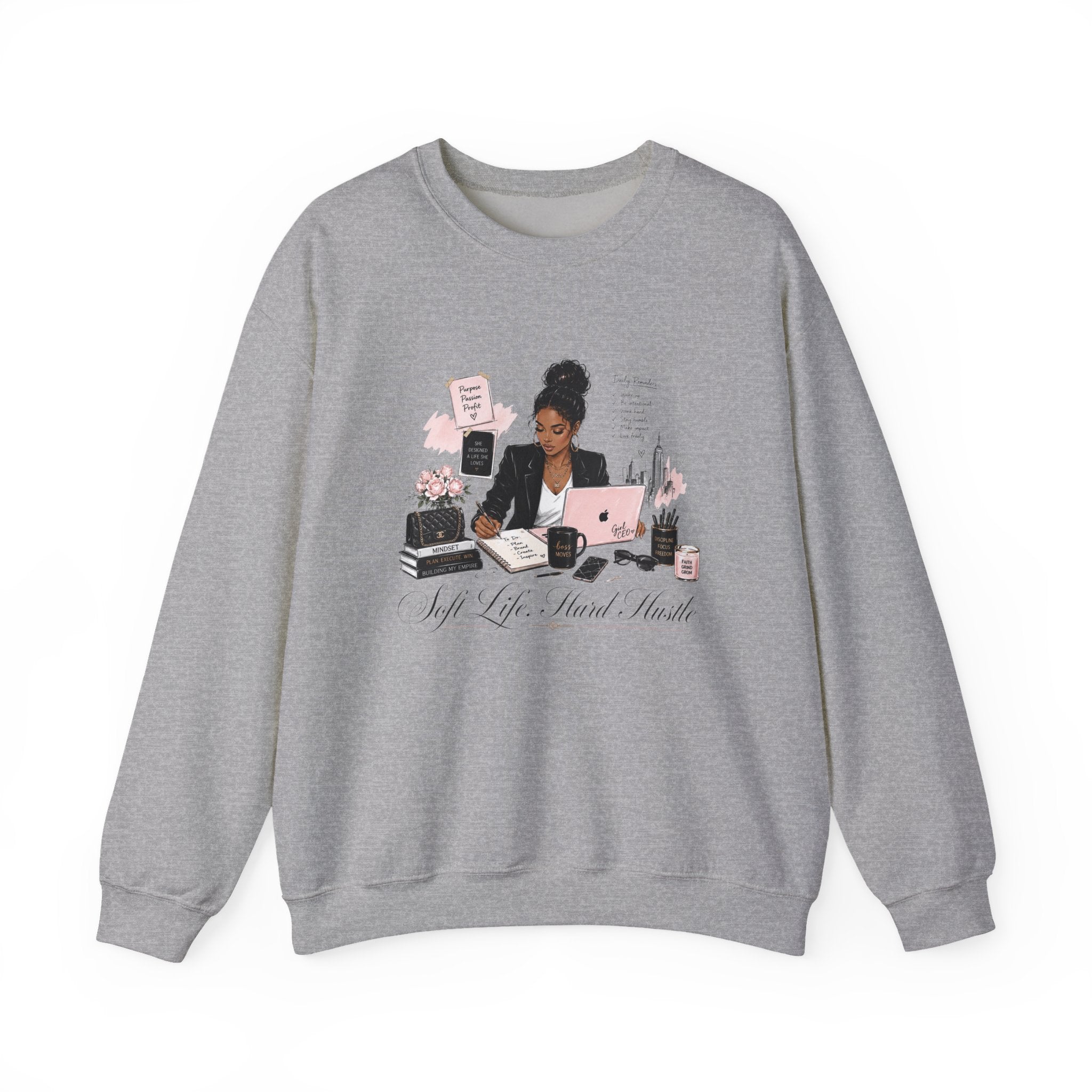 Crewneck Sweatshirt — Girl Boss Desk Illustration (“My Life, Mental Health”)