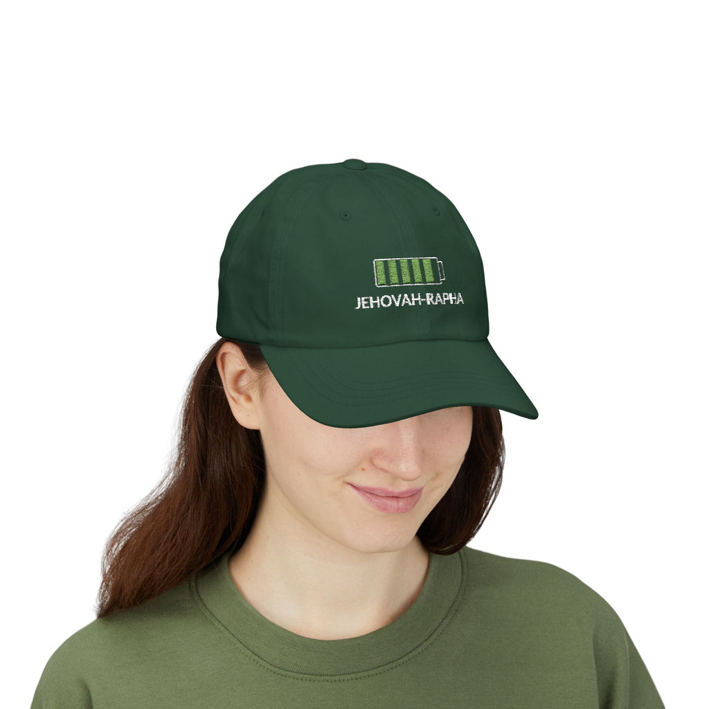 Classic Dad Cap – "Jehovah Rapha" Battery-Bar Faith Baseball Hat