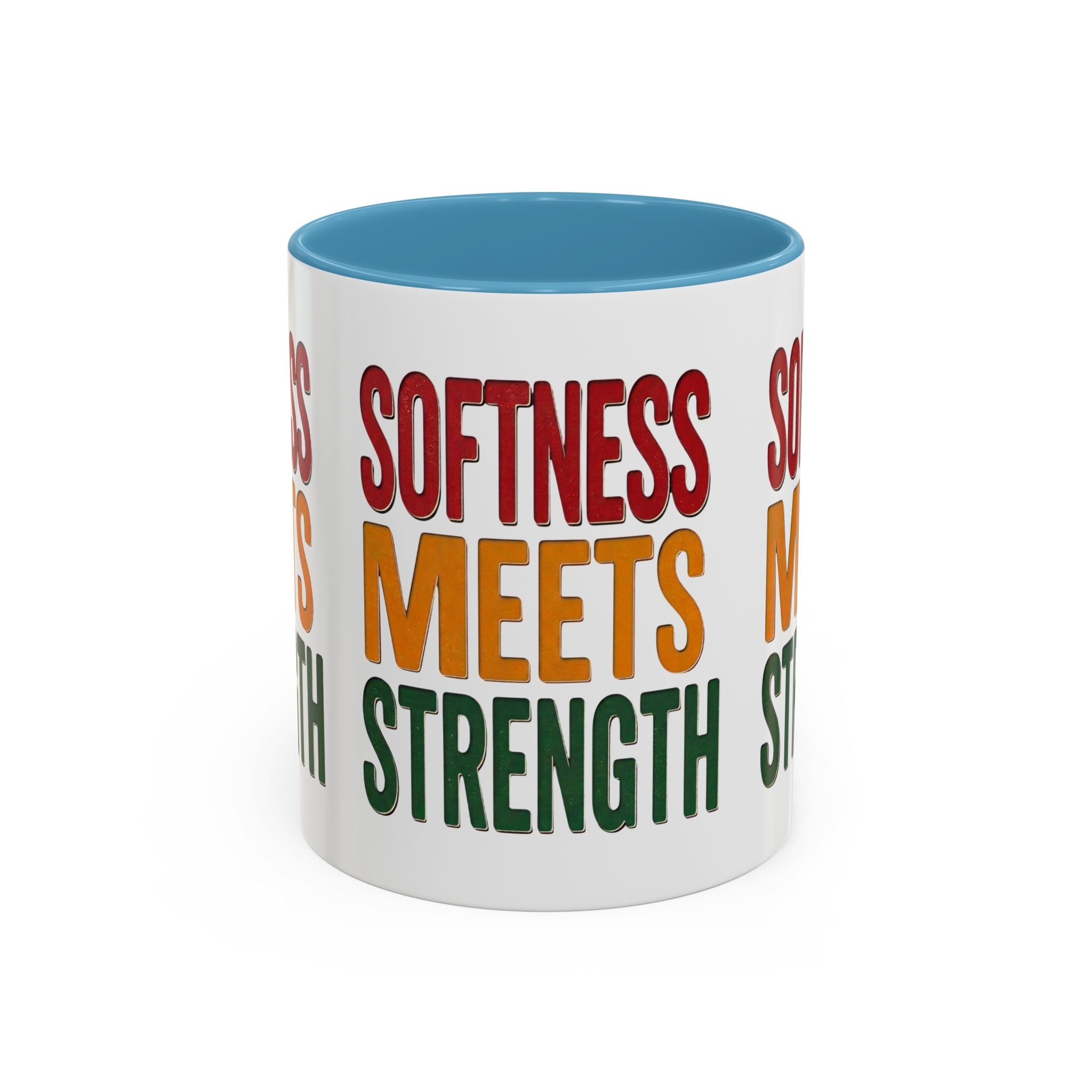Softness Meets Strength Accent Coffee Mug — Inspirational Retro Typography 11/15oz