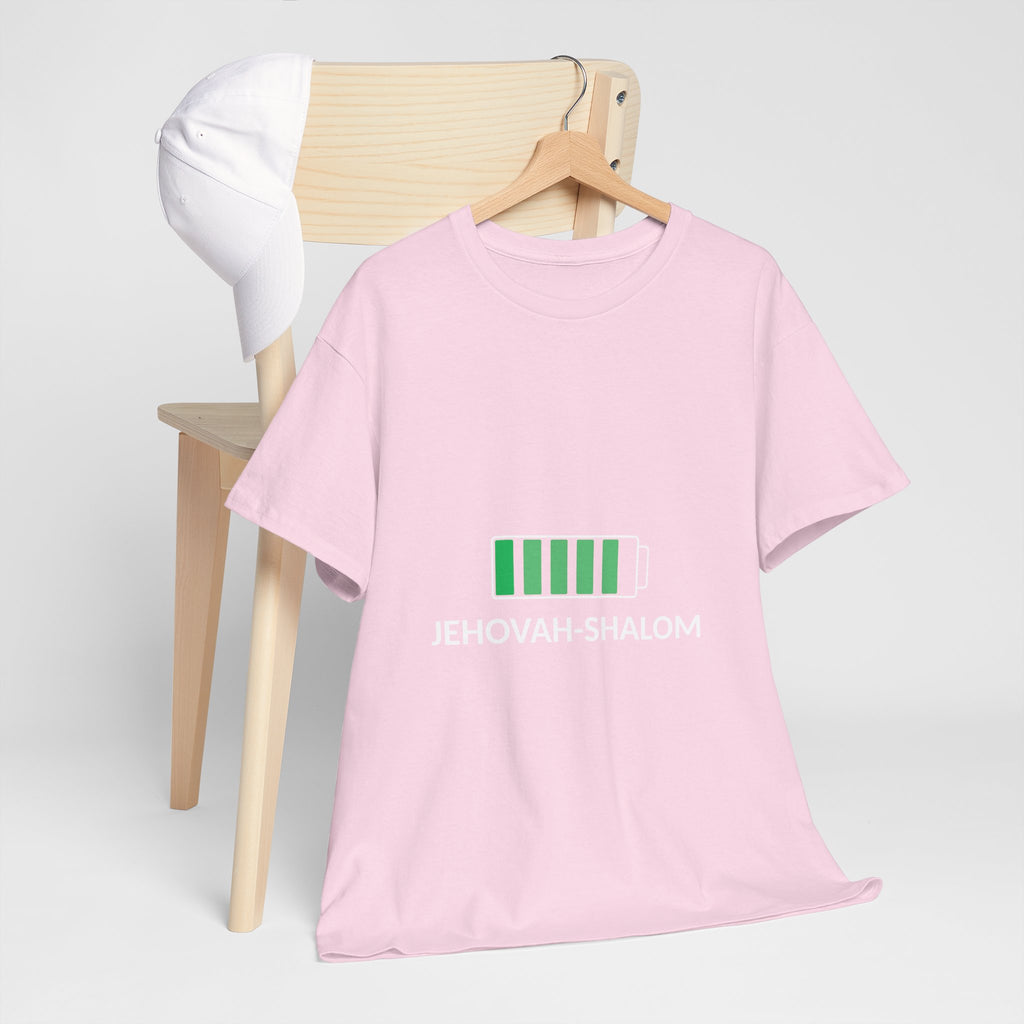 Jehovah-Shalom Battery Graphic Tee — Christian Faith Peace T-Shirt