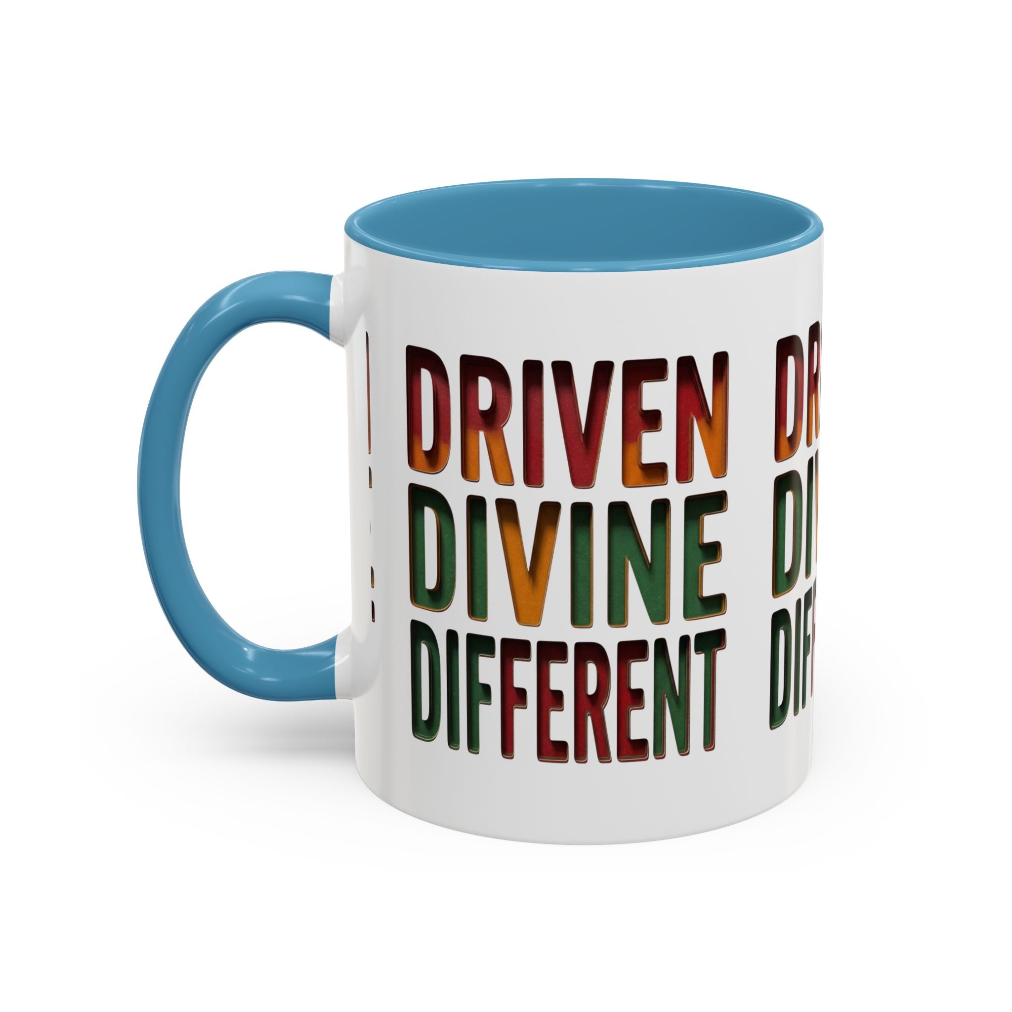 Driven Divine Different Accent Coffee Mug – Inspirational Rasta Color Typography (11/15oz)