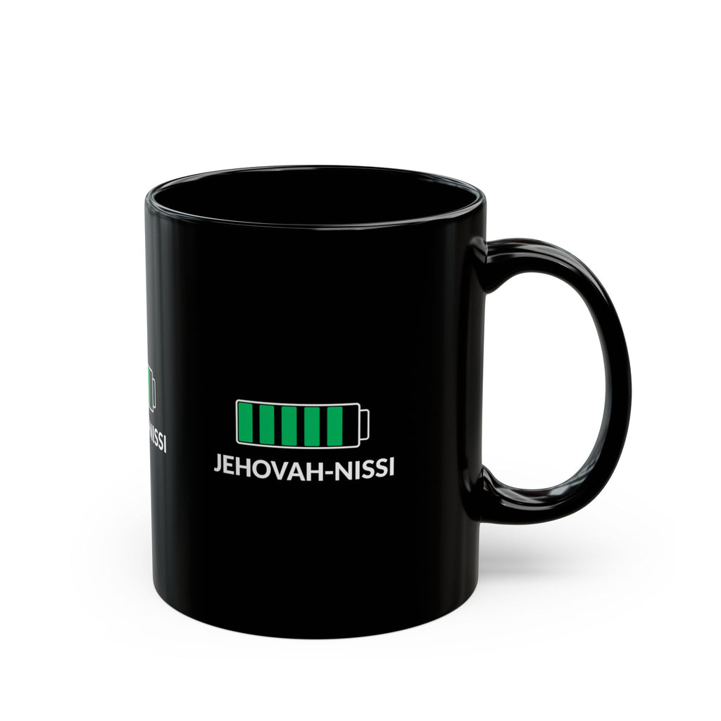Jehovah-Nissi Battery Mug — Black Inspirational Coffee Cup