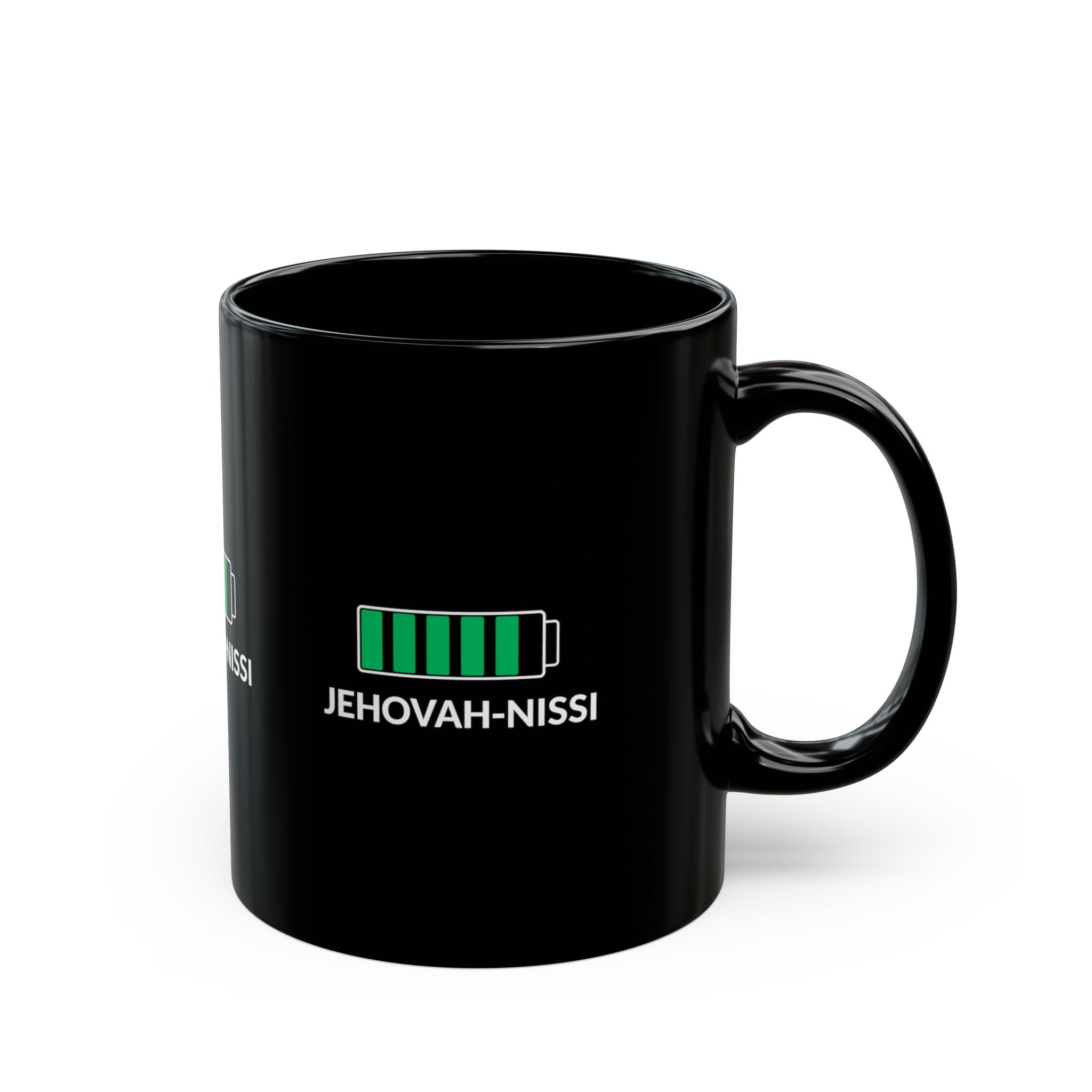 Jehovah-Nissi Battery Mug — Black Inspirational Coffee Cup