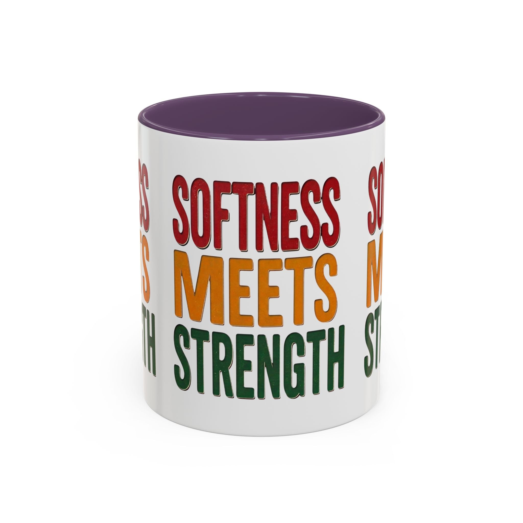 Softness Meets Strength Accent Coffee Mug — Inspirational Retro Typography 11/15oz
