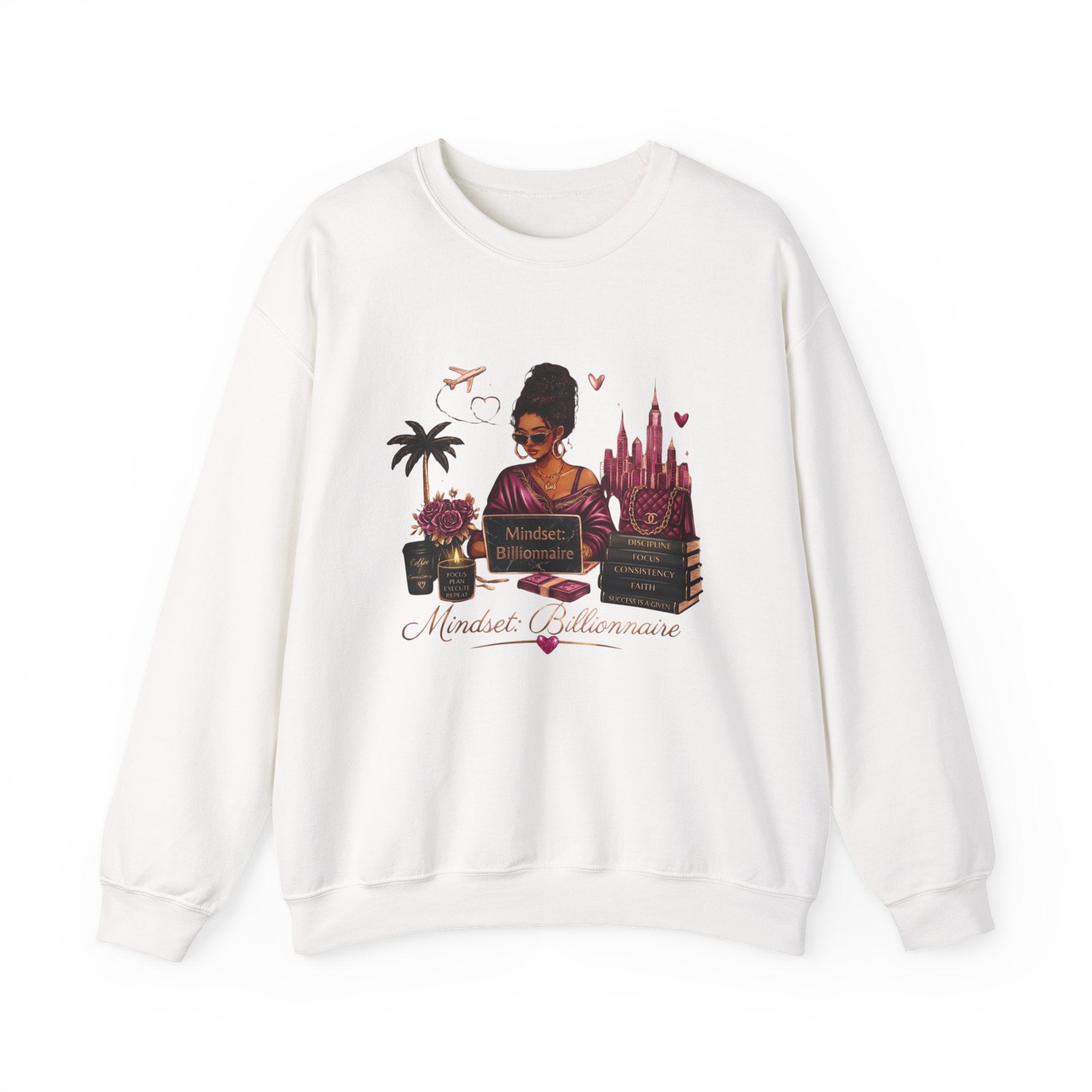 Crewneck Sweatshirt — Mindset Millionaire Graphic (Woman, Books & Travel)