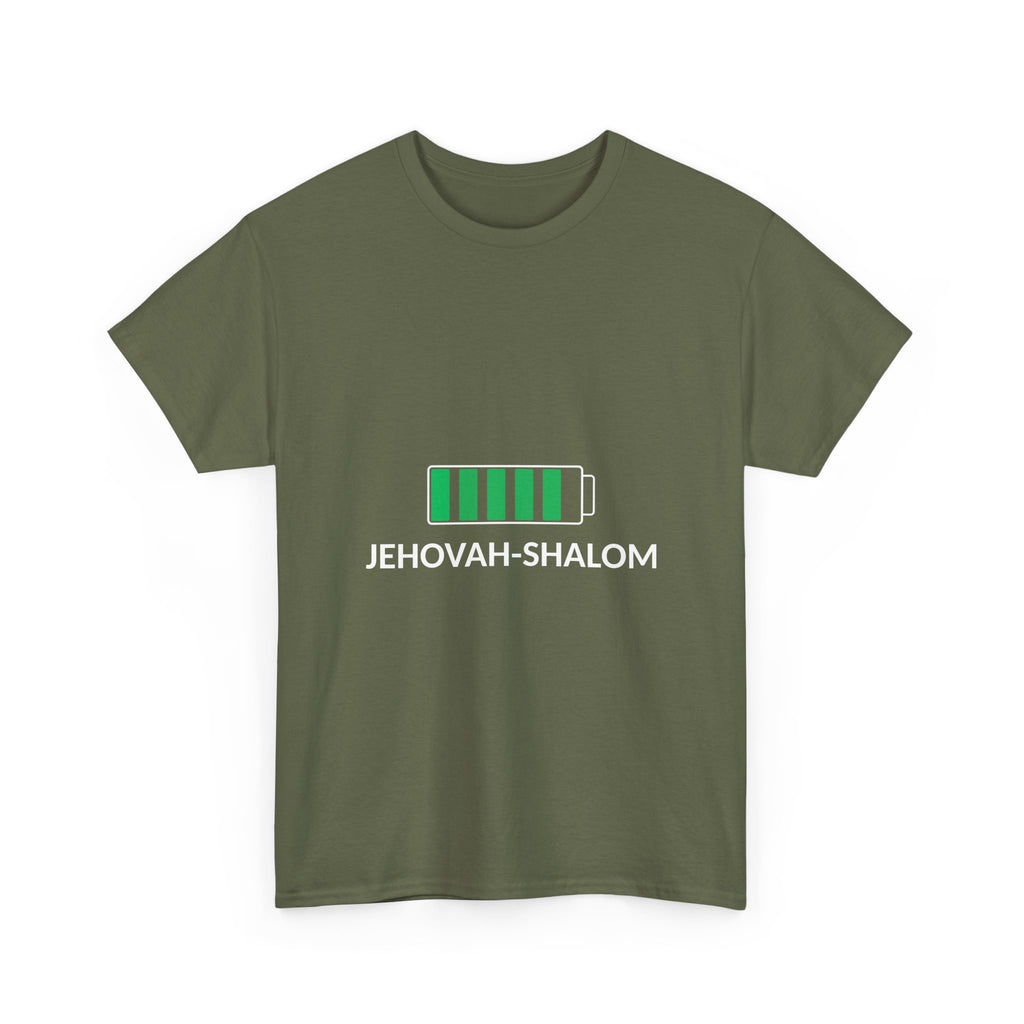 Jehovah-Shalom Battery Graphic Tee — Christian Faith Peace T-Shirt