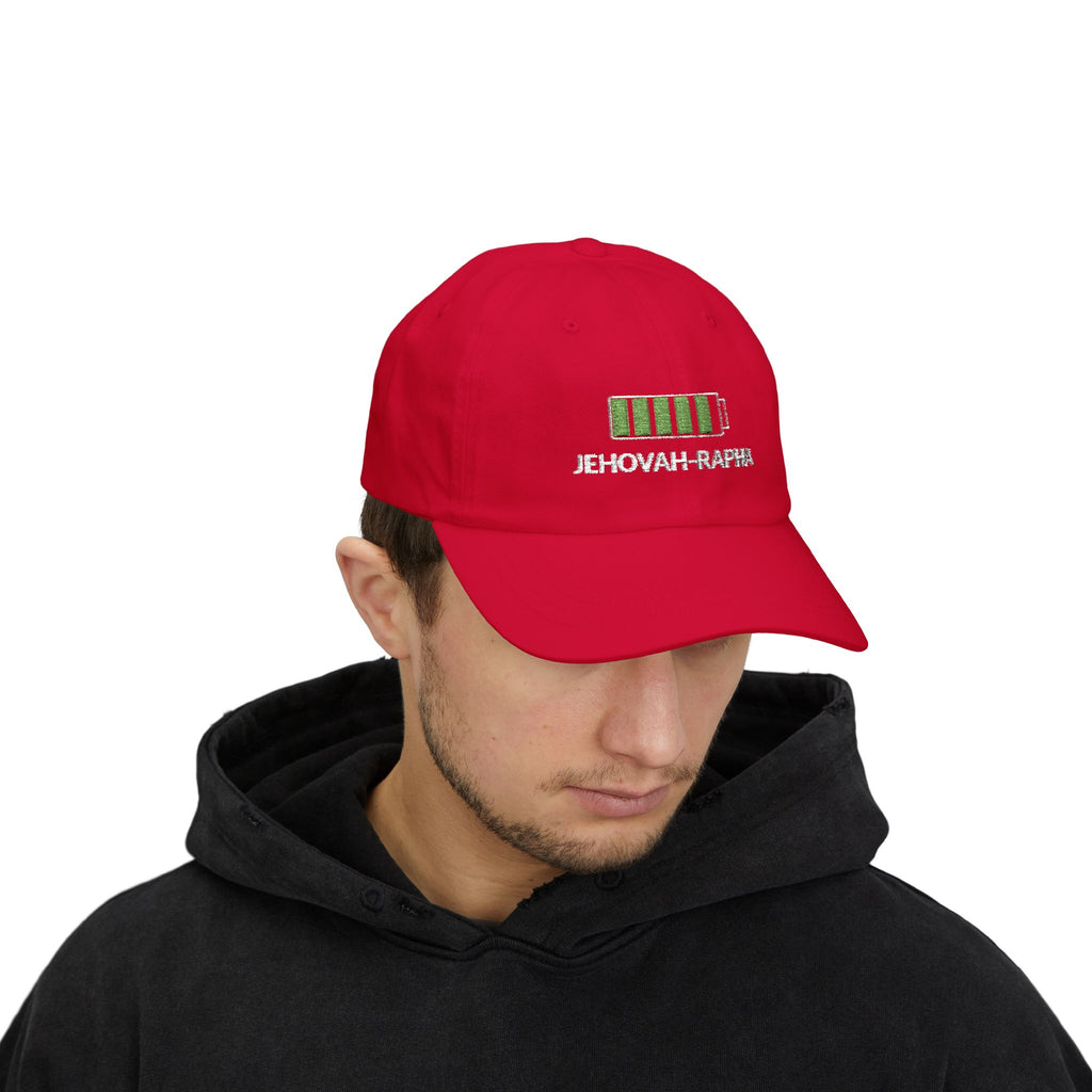 Classic Dad Cap – "Jehovah Rapha" Battery-Bar Faith Baseball Hat