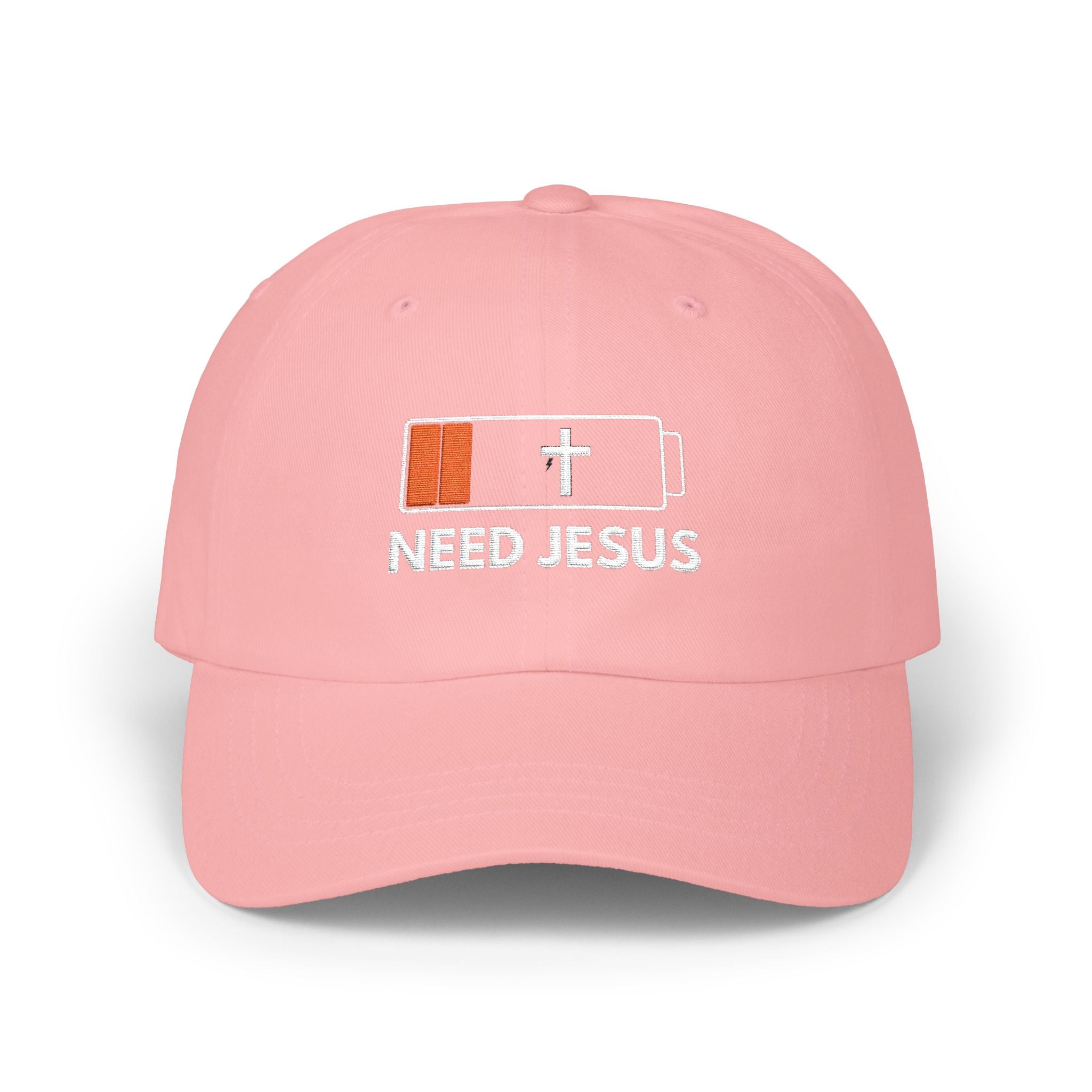 Dad Cap — Low Battery Cross 'Need Jesus' Embroidered Christian Hat