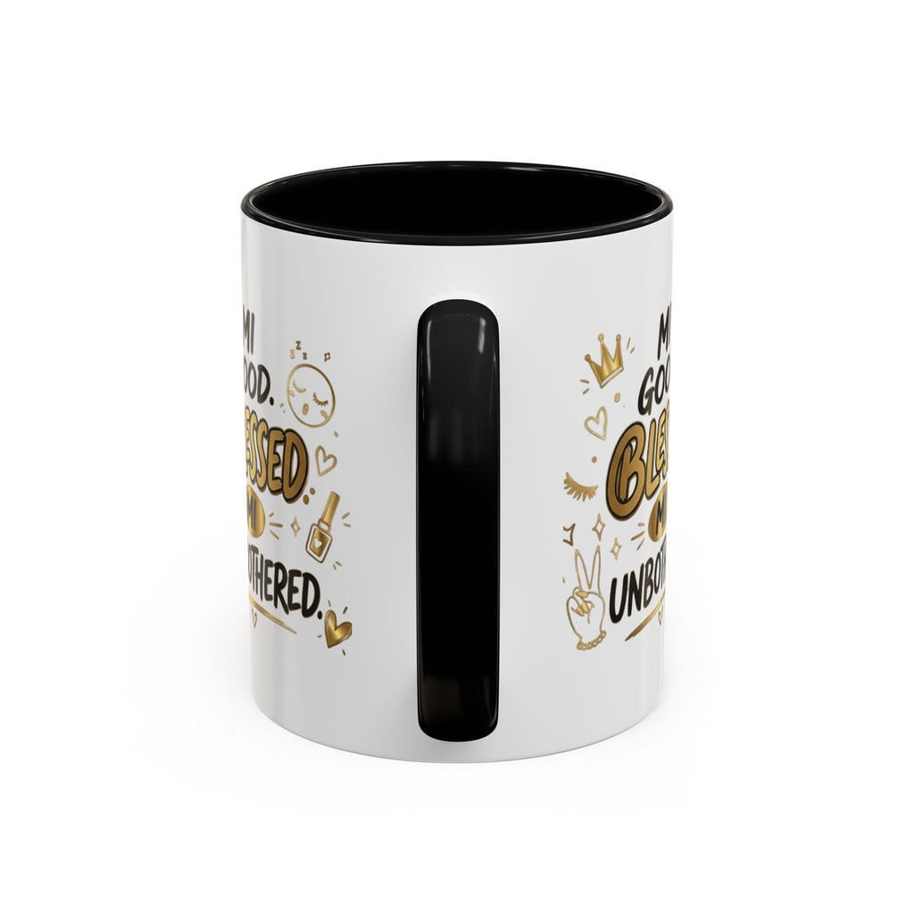 Blessed & Unbothered Accent Coffee Mug — "Mi Good, Blessed, Mi Unbothered"
