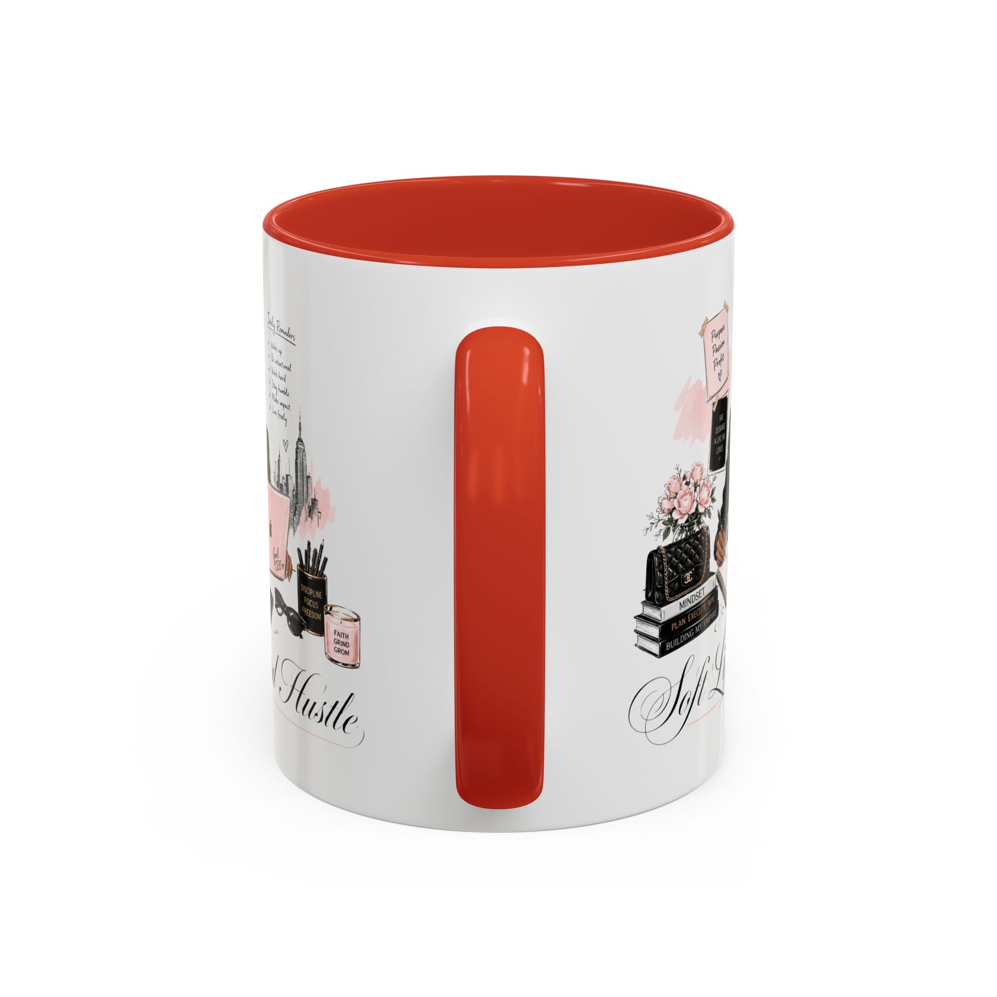 Soft Life, Hard Hustle Accent Coffee Mug – Pink & Black Motivational Office Gift