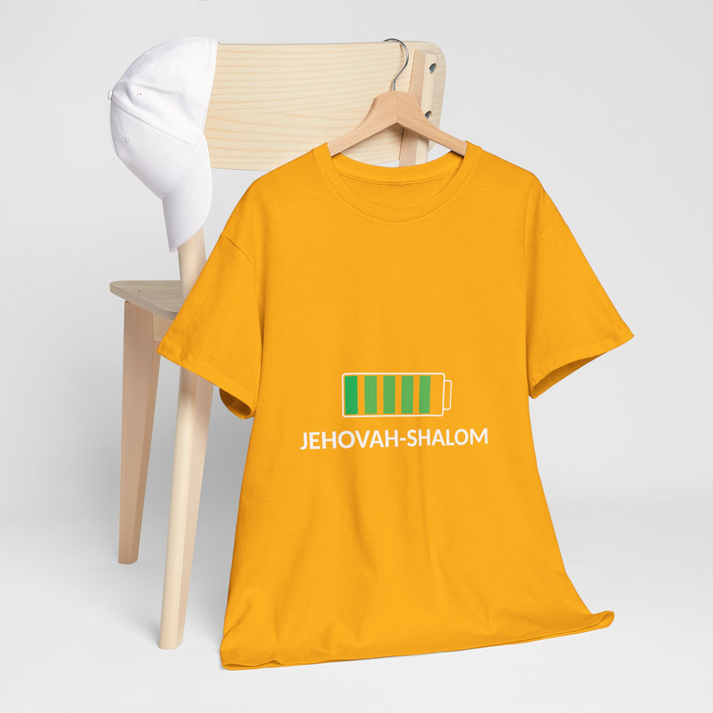 Jehovah-Shalom Battery Graphic Tee — Christian Faith Peace T-Shirt