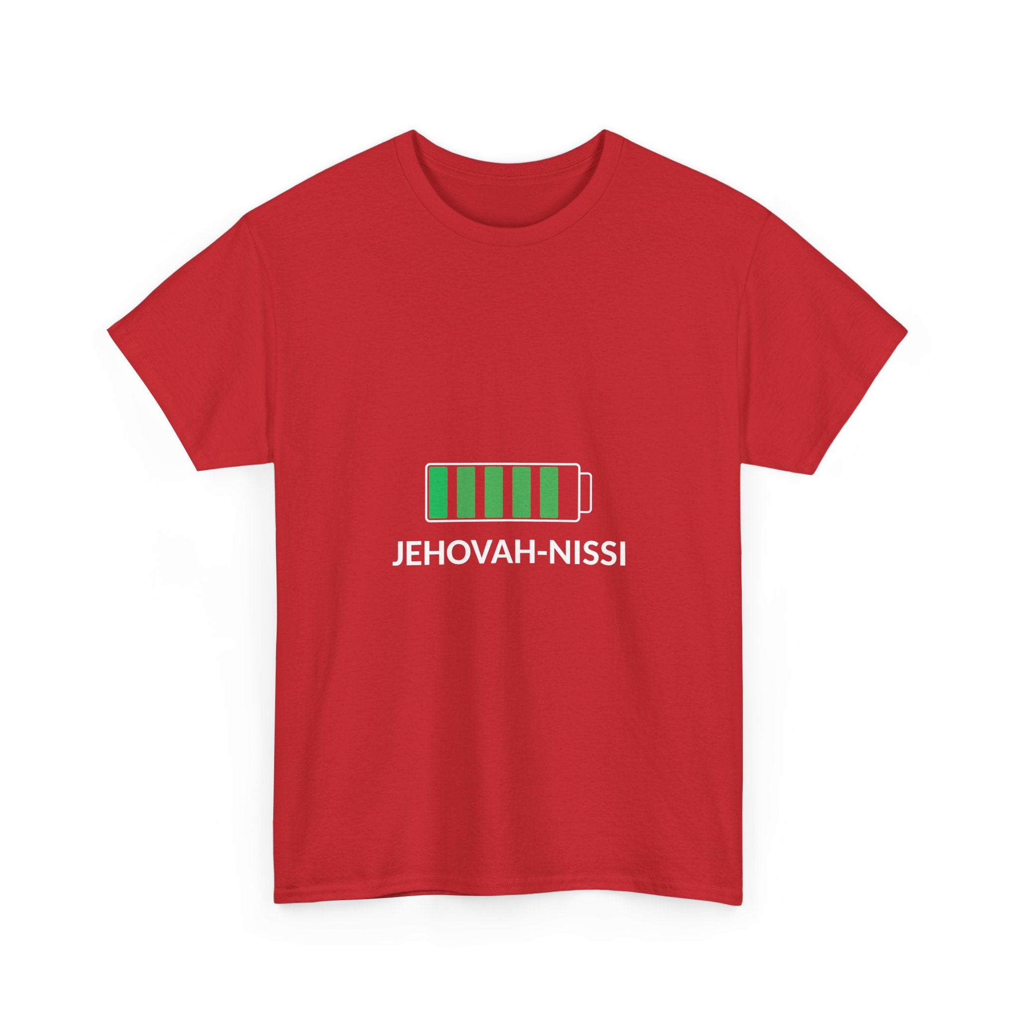 Jehovah-Nissi Battery Tee — Christian Faith Graphic T-Shirt