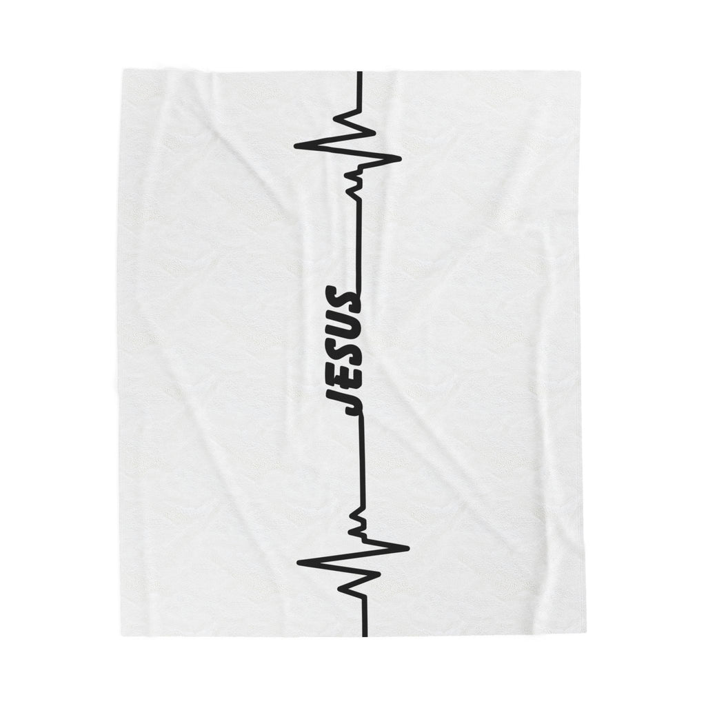 Velveteen Plush Blanket — Jesus Heartbeat Line Design (Faith Throw Blanket)