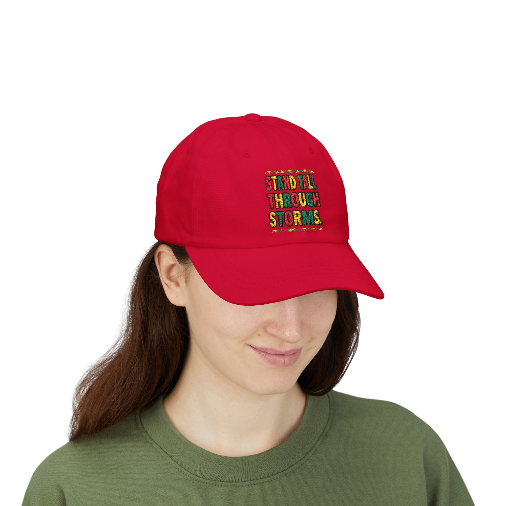 Dad Cap — "Stand Tall Through Storms" Embroidered Motivational Hat