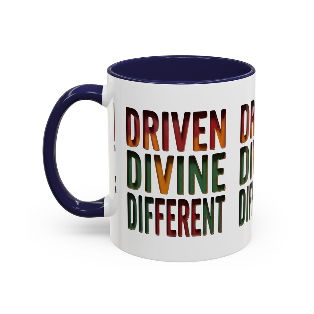Driven Divine Different Accent Coffee Mug – Inspirational Rasta Color Typography (11/15oz)