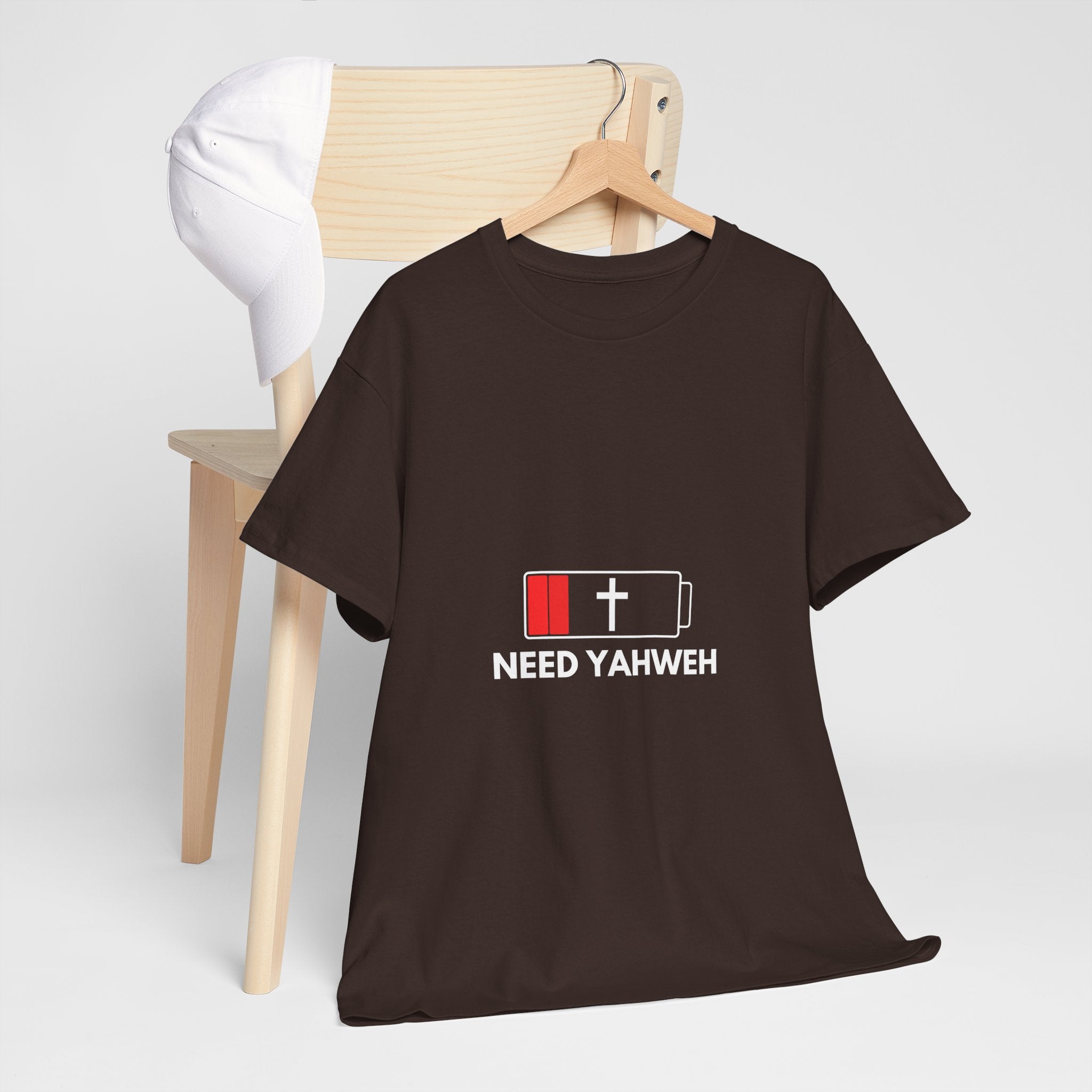 Christian T-Shirt - Low Battery Cross Design "Need Yahweh" Faith Tee
