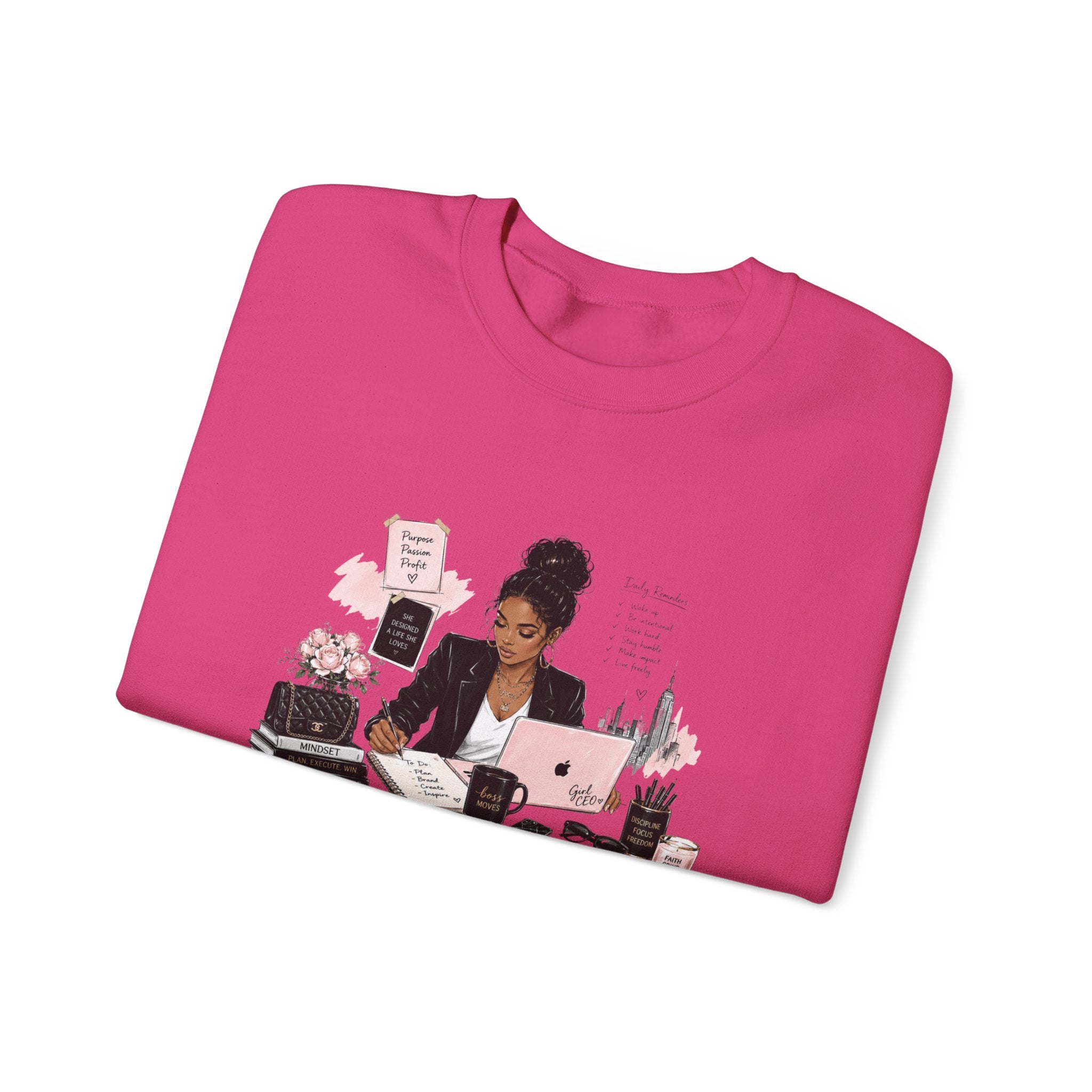 Crewneck Sweatshirt — Girl Boss Desk Illustration (“My Life, Mental Health”)