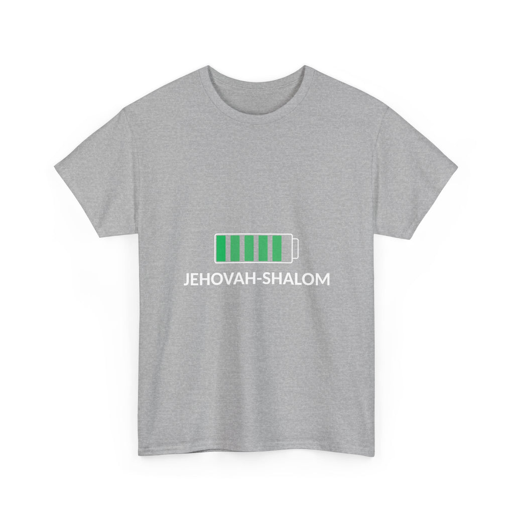 Jehovah-Shalom Battery Graphic Tee — Christian Faith Peace T-Shirt