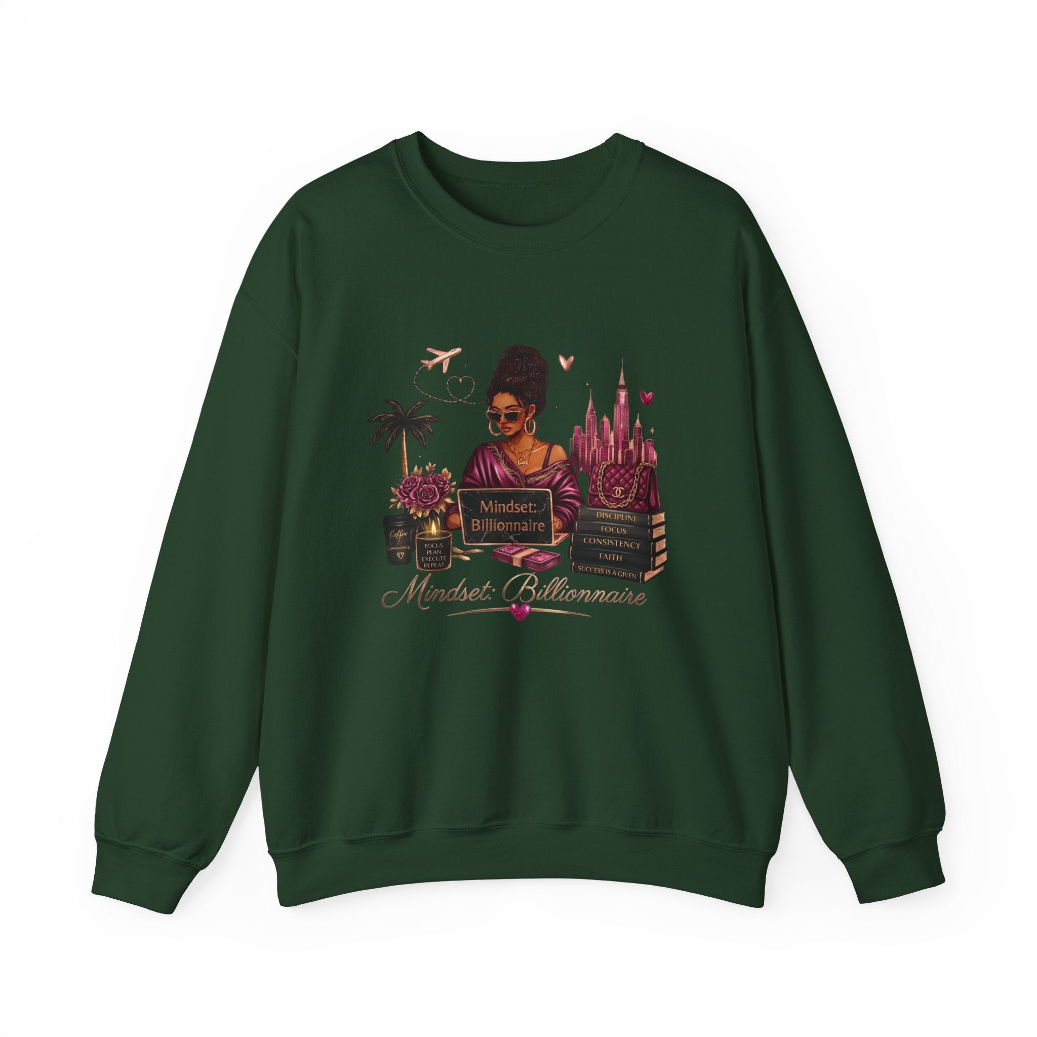 Crewneck Sweatshirt — Mindset Millionaire Graphic (Woman, Books & Travel)