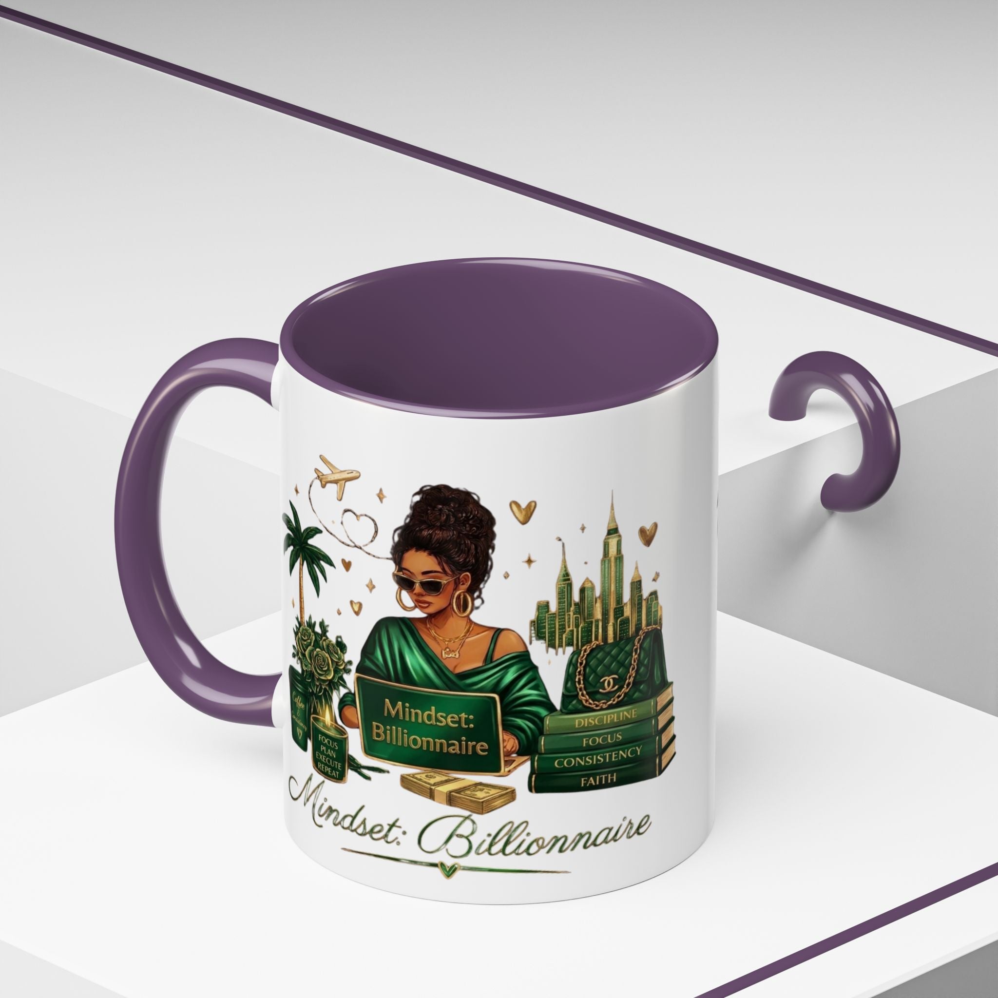 Mindset: Billionaire Accent Coffee Mug — Inspirational Black Woman Design