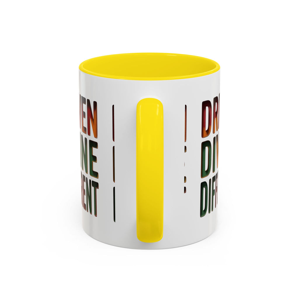 Driven Divine Different Accent Coffee Mug – Inspirational Rasta Color Typography (11/15oz)