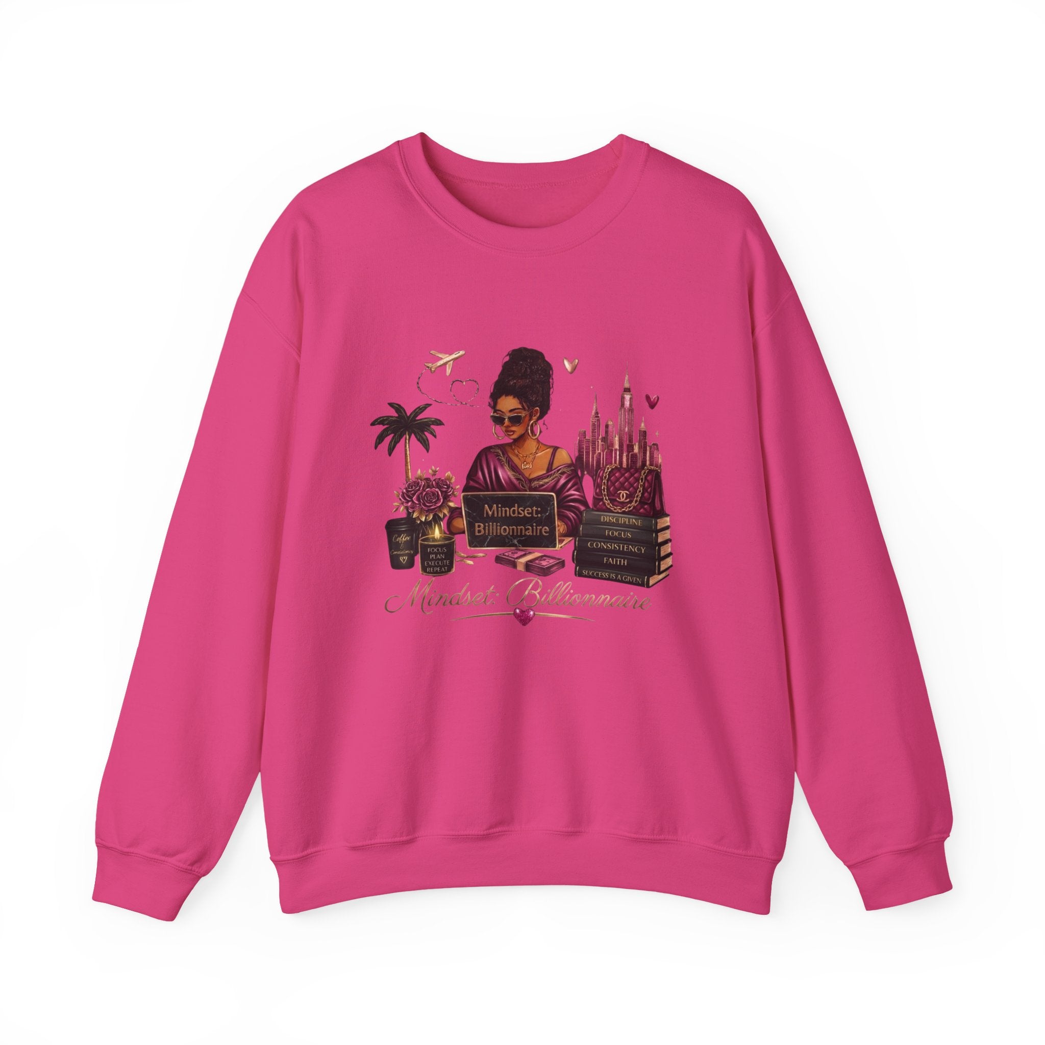 Crewneck Sweatshirt — Mindset Millionaire Graphic (Woman, Books & Travel)