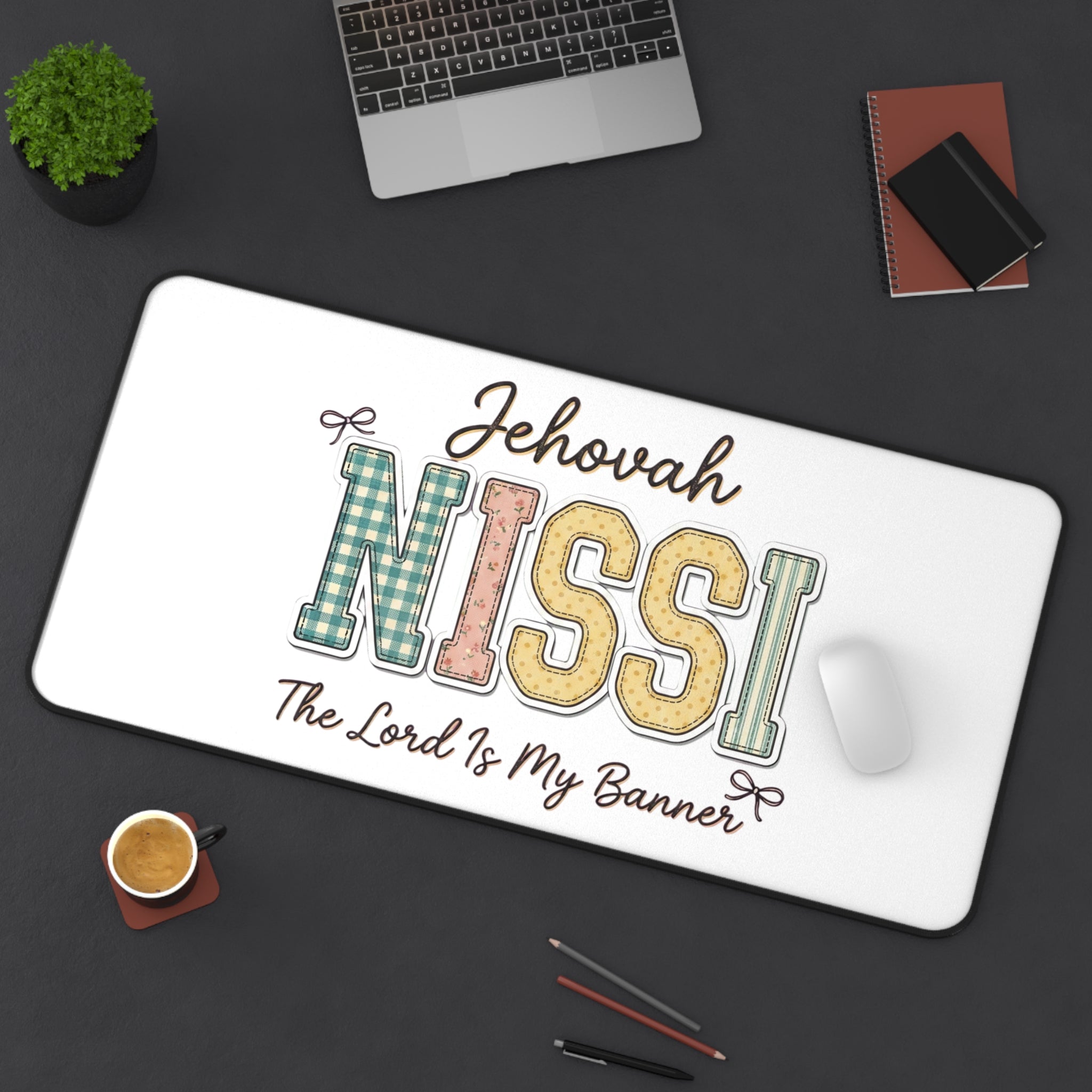Jehovah Nissi Desk Mat — 'The Lord Is My Banner' Christian Desk Pad
