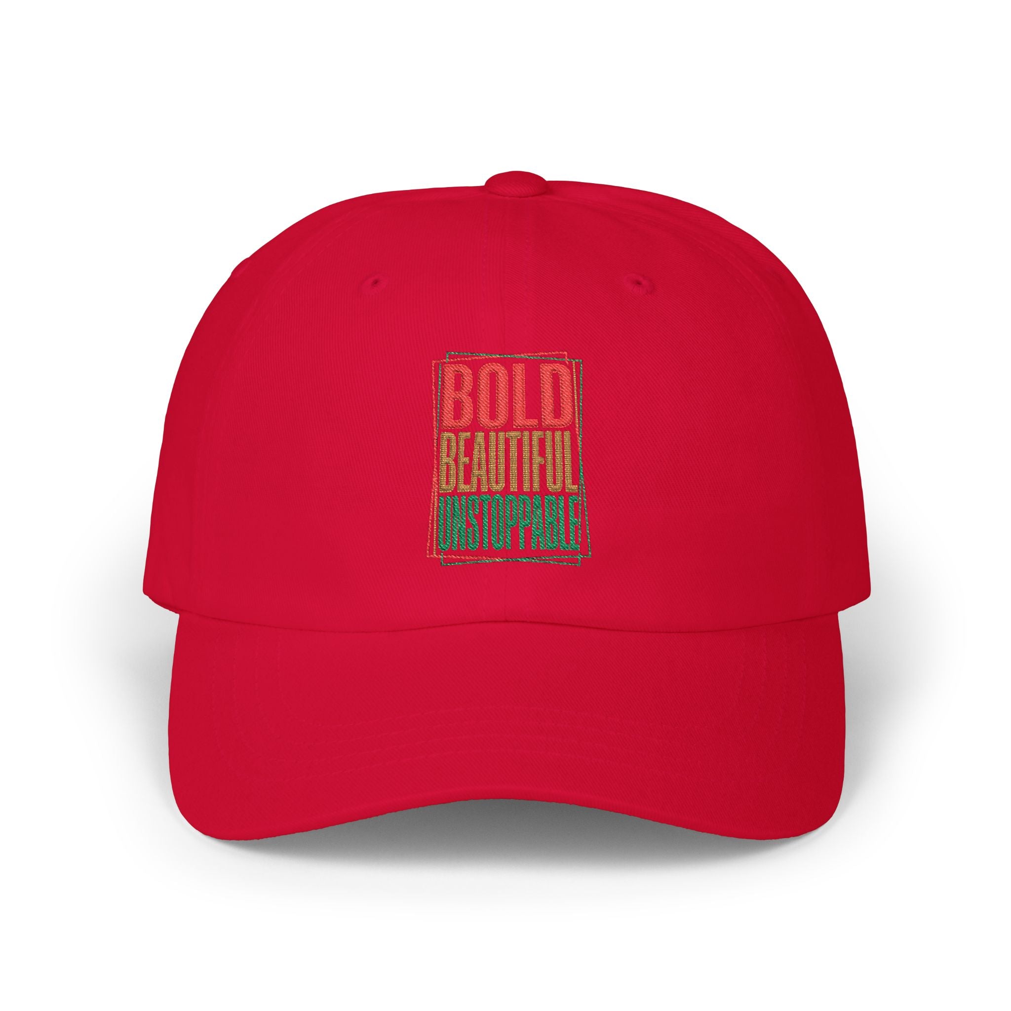 Dad Cap — "Bold, Beautiful, Unstoppable" Vintage Rasta Text Embroidered Hat