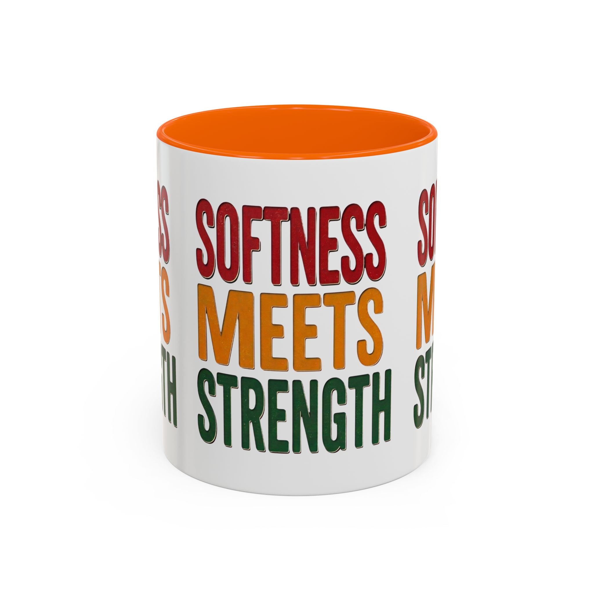 Softness Meets Strength Accent Coffee Mug — Inspirational Retro Typography 11/15oz