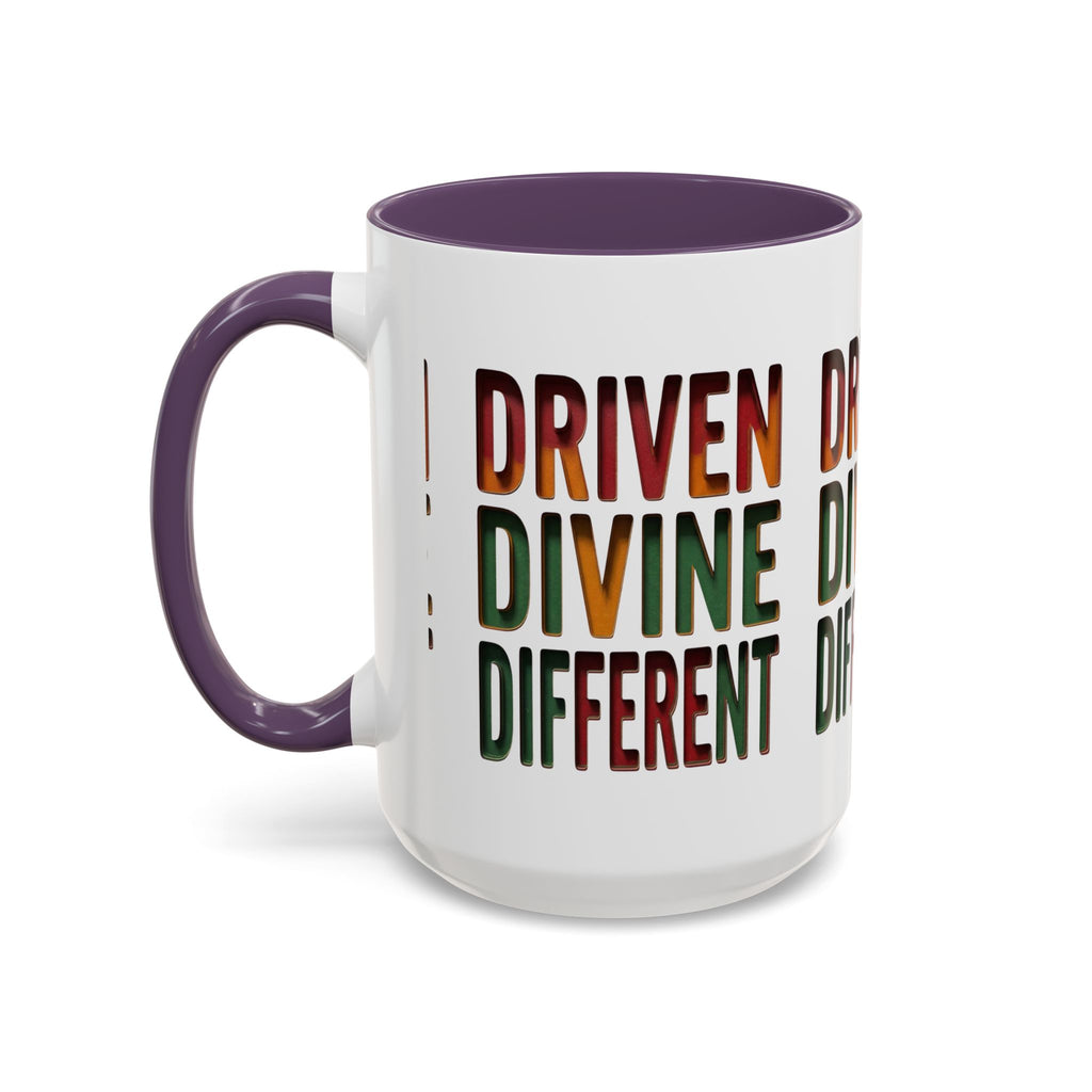 Driven Divine Different Accent Coffee Mug – Inspirational Rasta Color Typography (11/15oz)