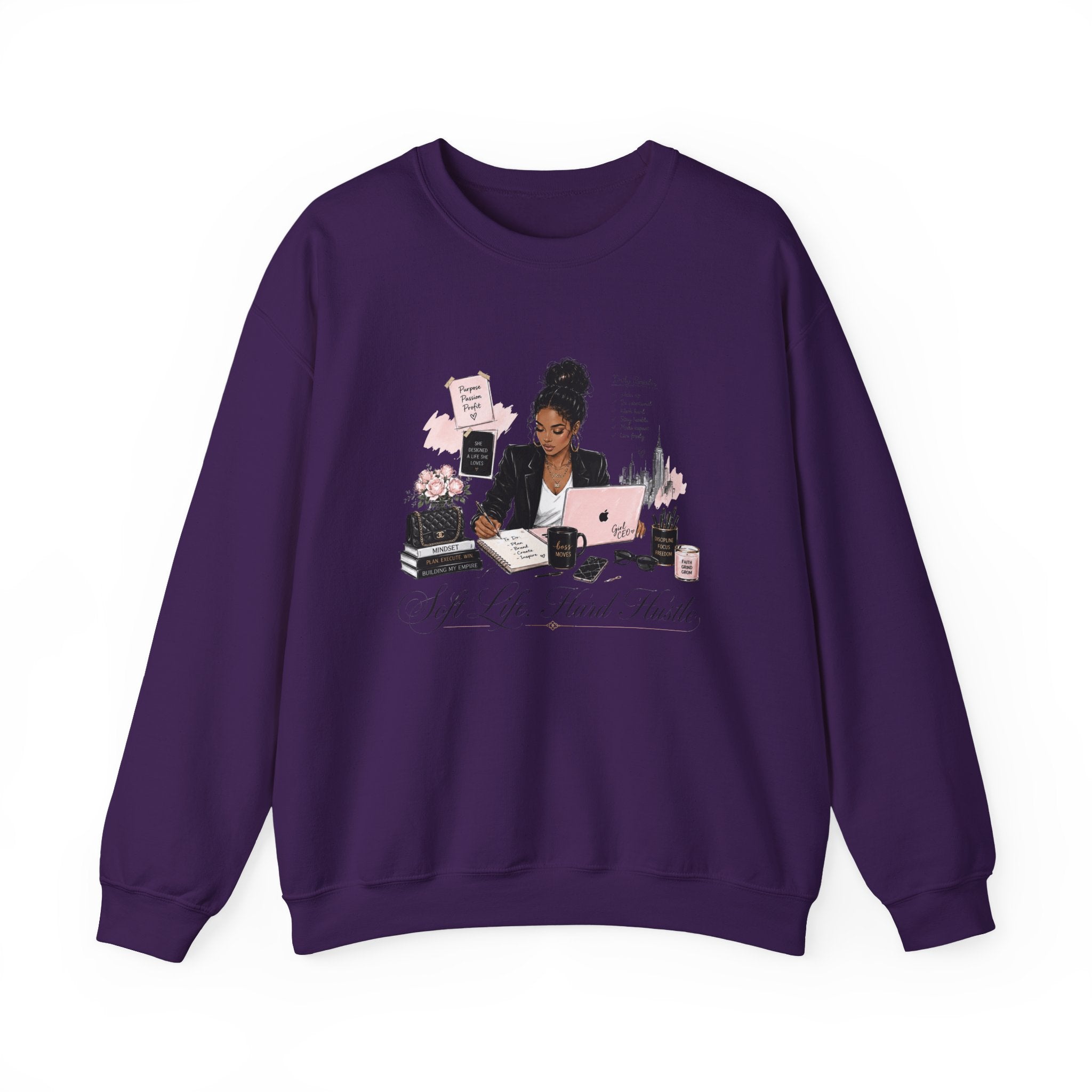 Crewneck Sweatshirt — Girl Boss Desk Illustration (“My Life, Mental Health”)
