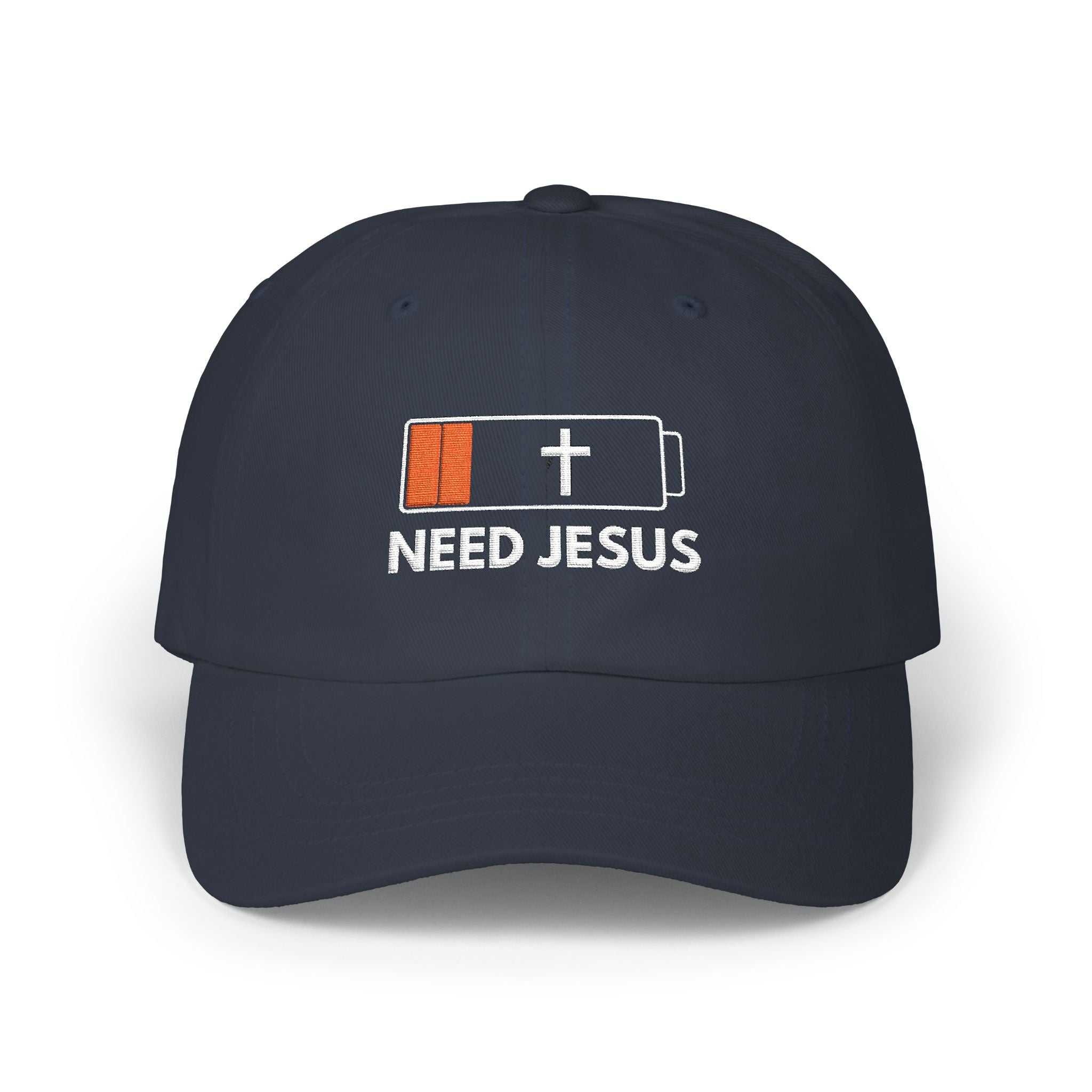 Dad Cap — Low Battery Cross 'Need Jesus' Embroidered Christian Hat